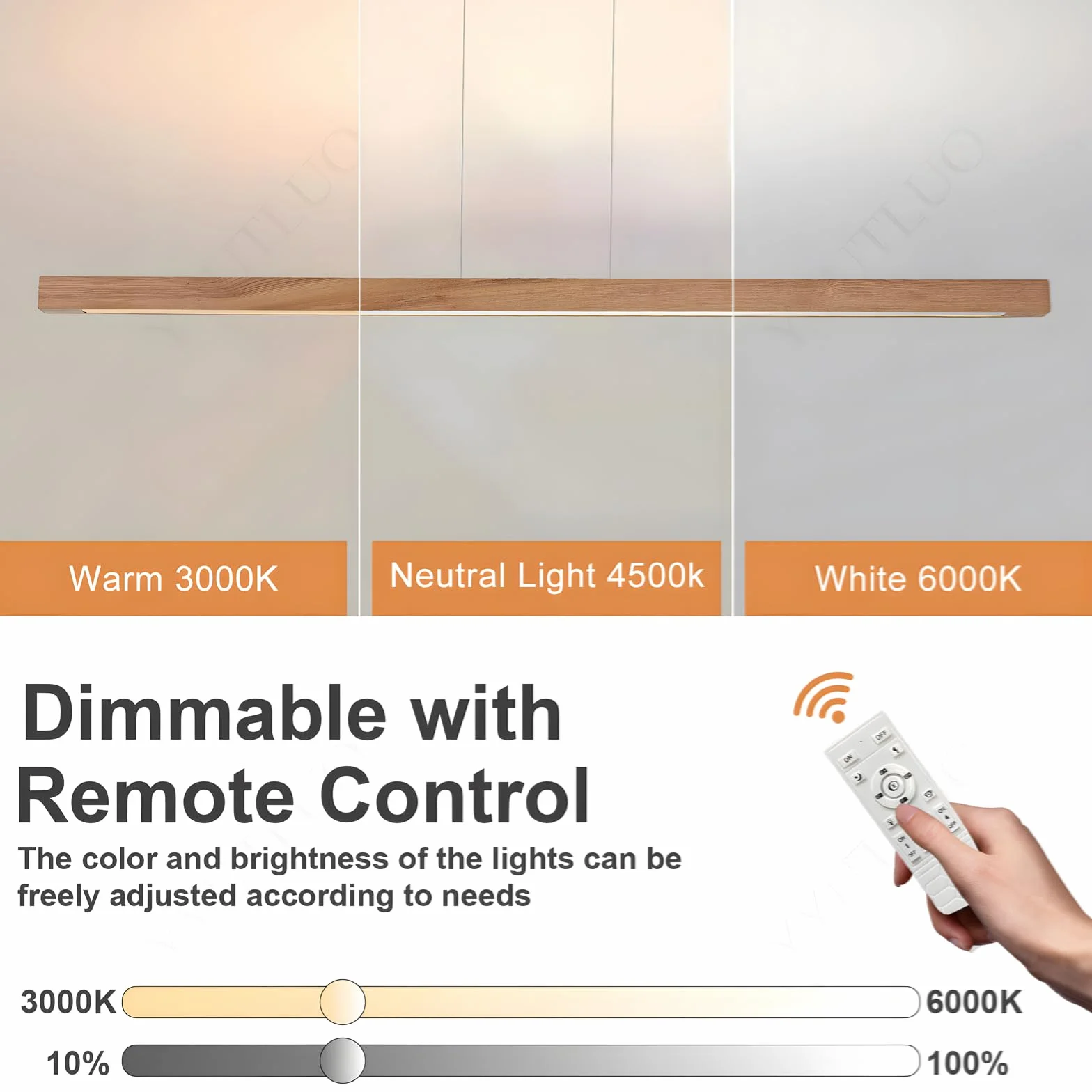 Lámpara De Araña Cuboides De Madera 100cm Regulable Control Remoto LED Colgante Ajustable 150cm