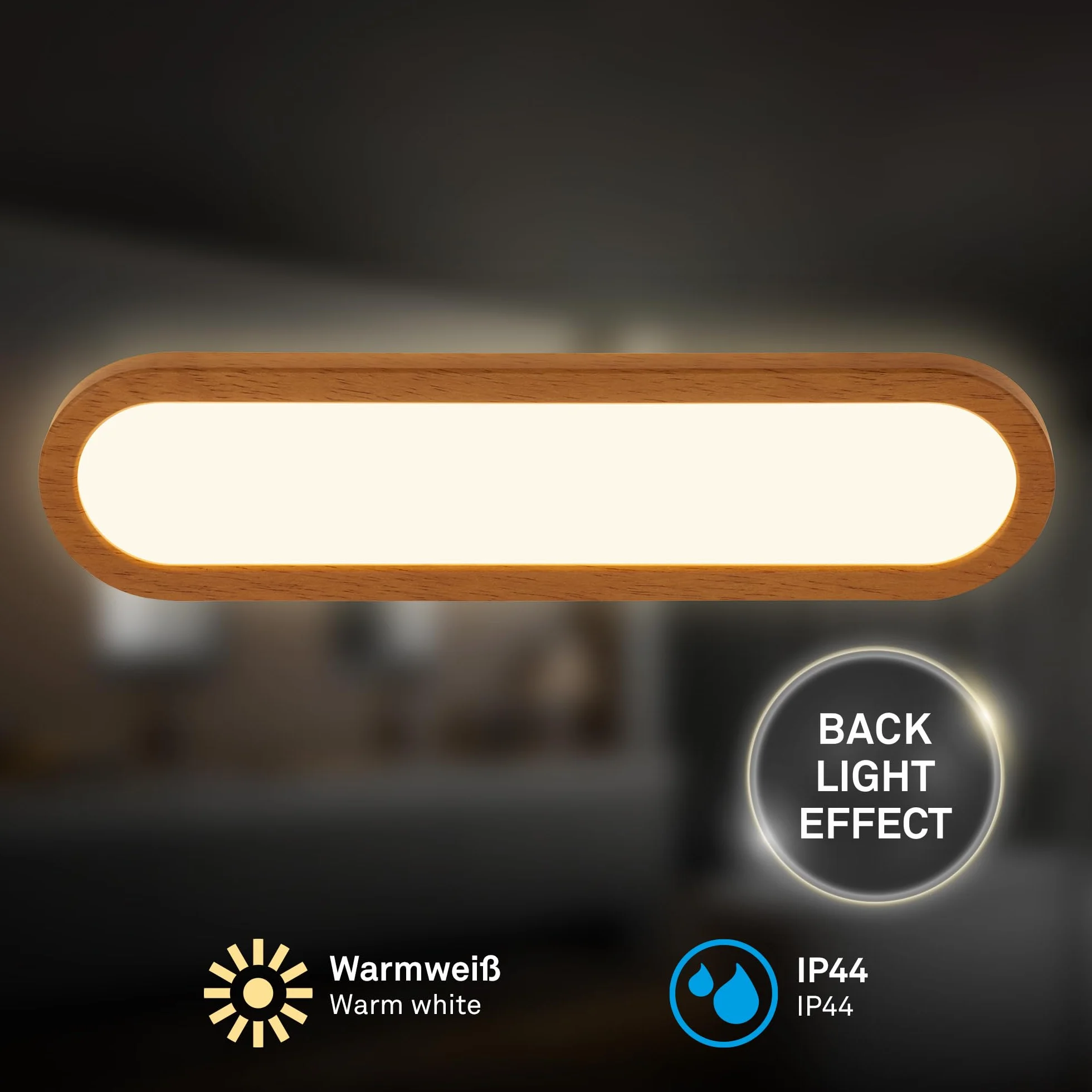 BRILONER - Aplique espejo baño LED con luz indirecta, protección IP44 contra salpicaduras, apliques espejo de baño, luz espejo, 35 x 9 x 4 cm, color madera