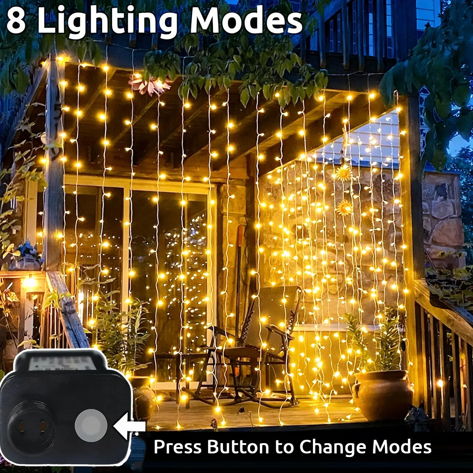 Cozymeow Cortina de Luces 6M x 3M 600 LED Impermeable Exterior Blanco Cálido