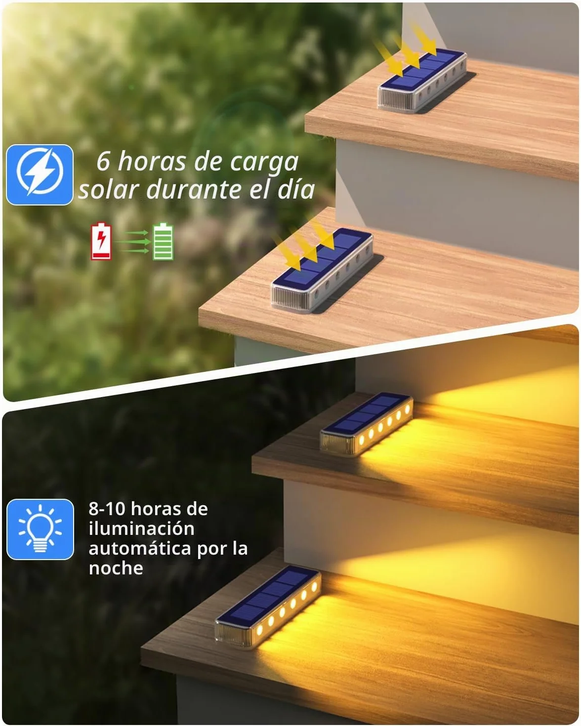 DetarZinLED Luces Solares LED Exterior Jardin 4 uds IP68 Blanco Cálido Impermeable