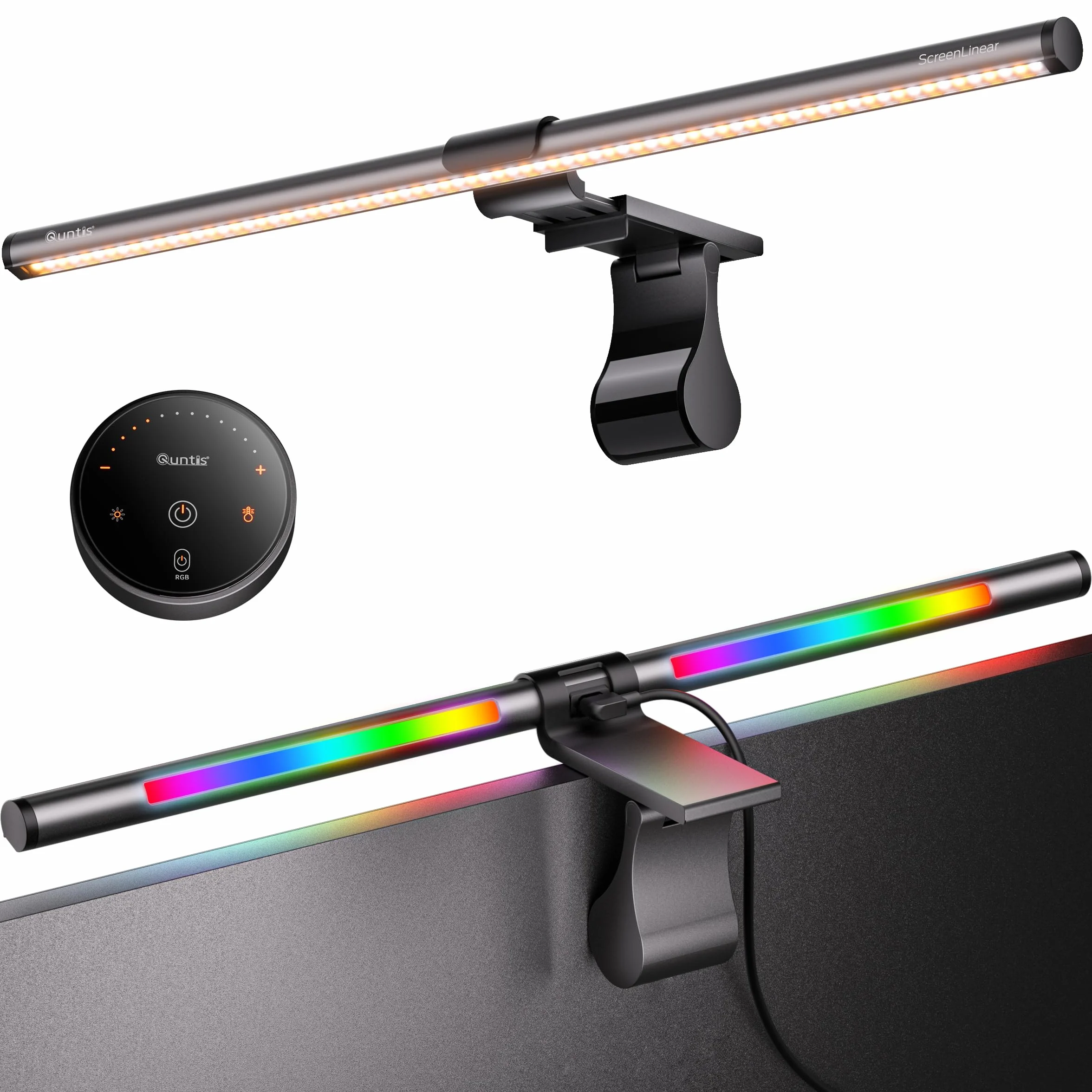 Quntis 51CM Luz Monitor con Retroiluminación Rgb, Lámpara de Monitor Remota con 15 Modos de Retroiluminación, Regulable y Antideslumbrante, Luz Ordenador para Todos los Monitores