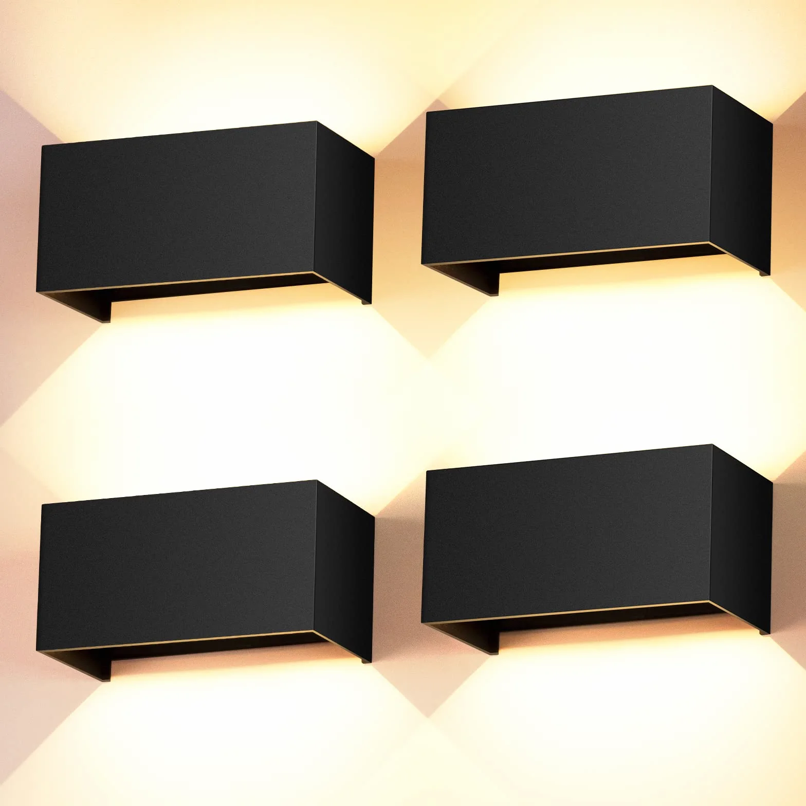 4 Piezas 24W Apliques Pared Exterior/Interior 3000K Bianco Caldo Aplique de Pared Ángulo de haz Ajustable Aplique Pared Interior Impermeable IP65 Negra Aplique Exterior Pared