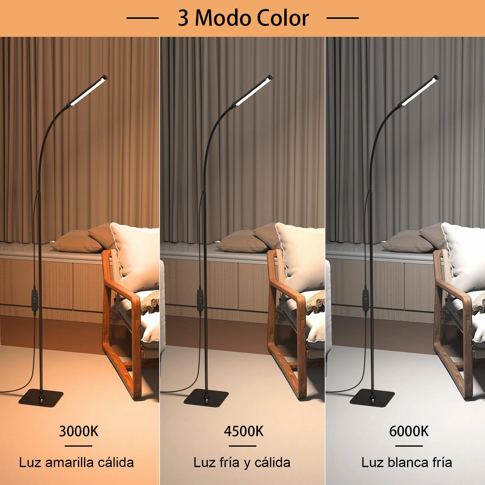 iFalarila Lámpara de pie 120 LED 10 W 3 colores 10 brillos brazo flexible