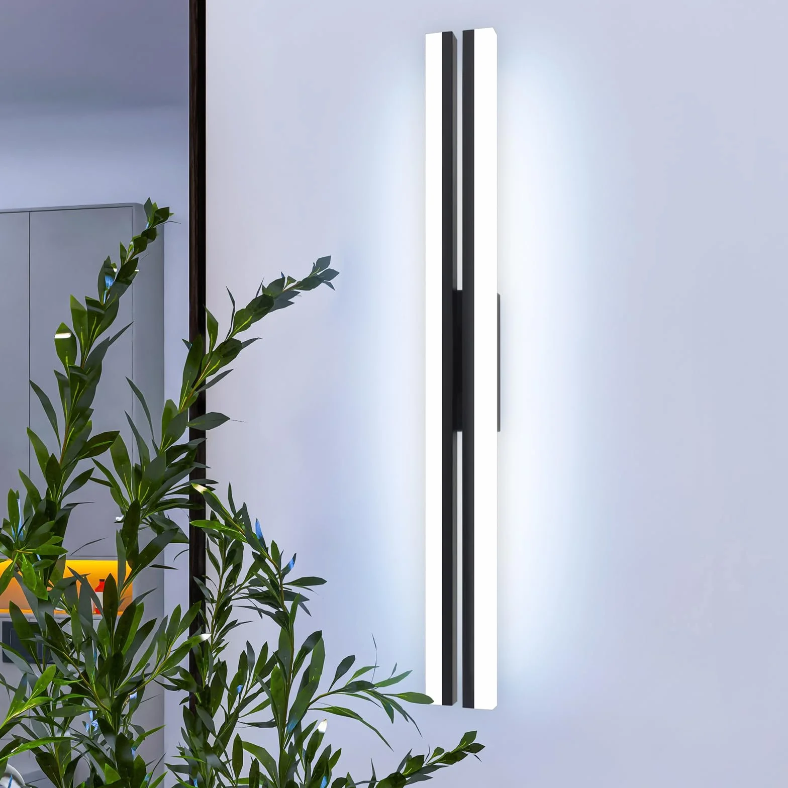 MantoLite LED Lámpara de Pared 60CM 24W IP44 6000K Negro Mate Aplique para Baño y Cuadros