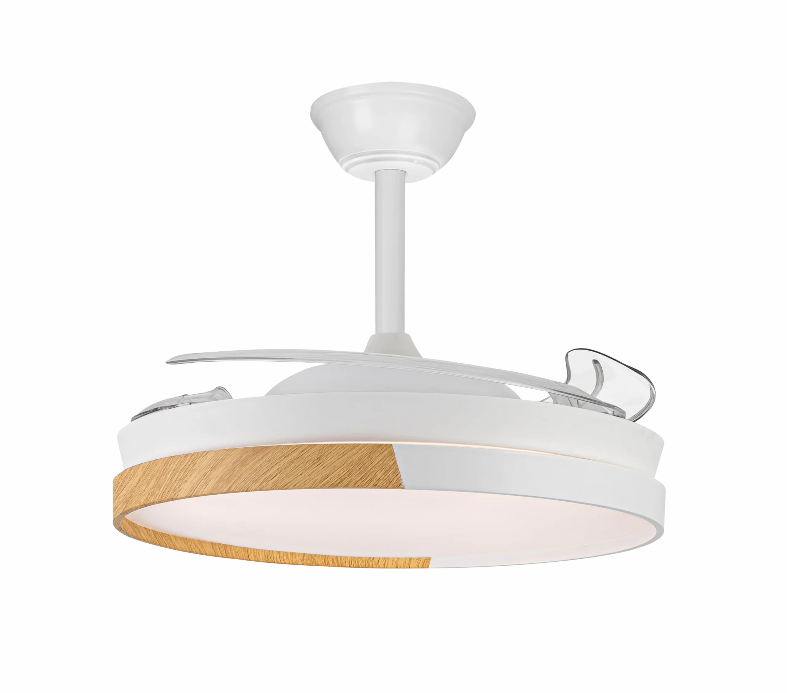 Ventilador de techo con aspas retráctiles Arpino Blanco+Madera LED 48W CCT 3000-6000K Regulable Silencioso