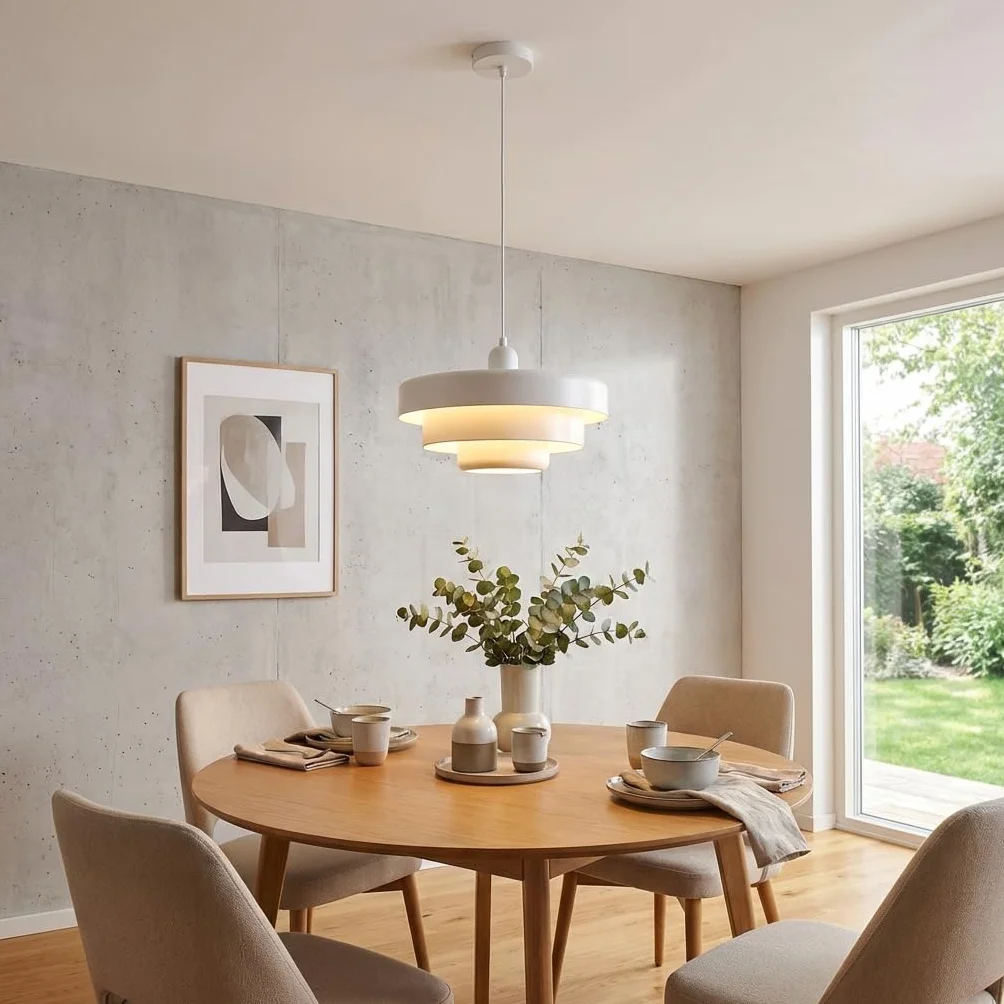 BARCELONA LED Lámpara Colgante MACARRON Blanco 3 Niveles Metal Hierro Estilo Bauhaus E27