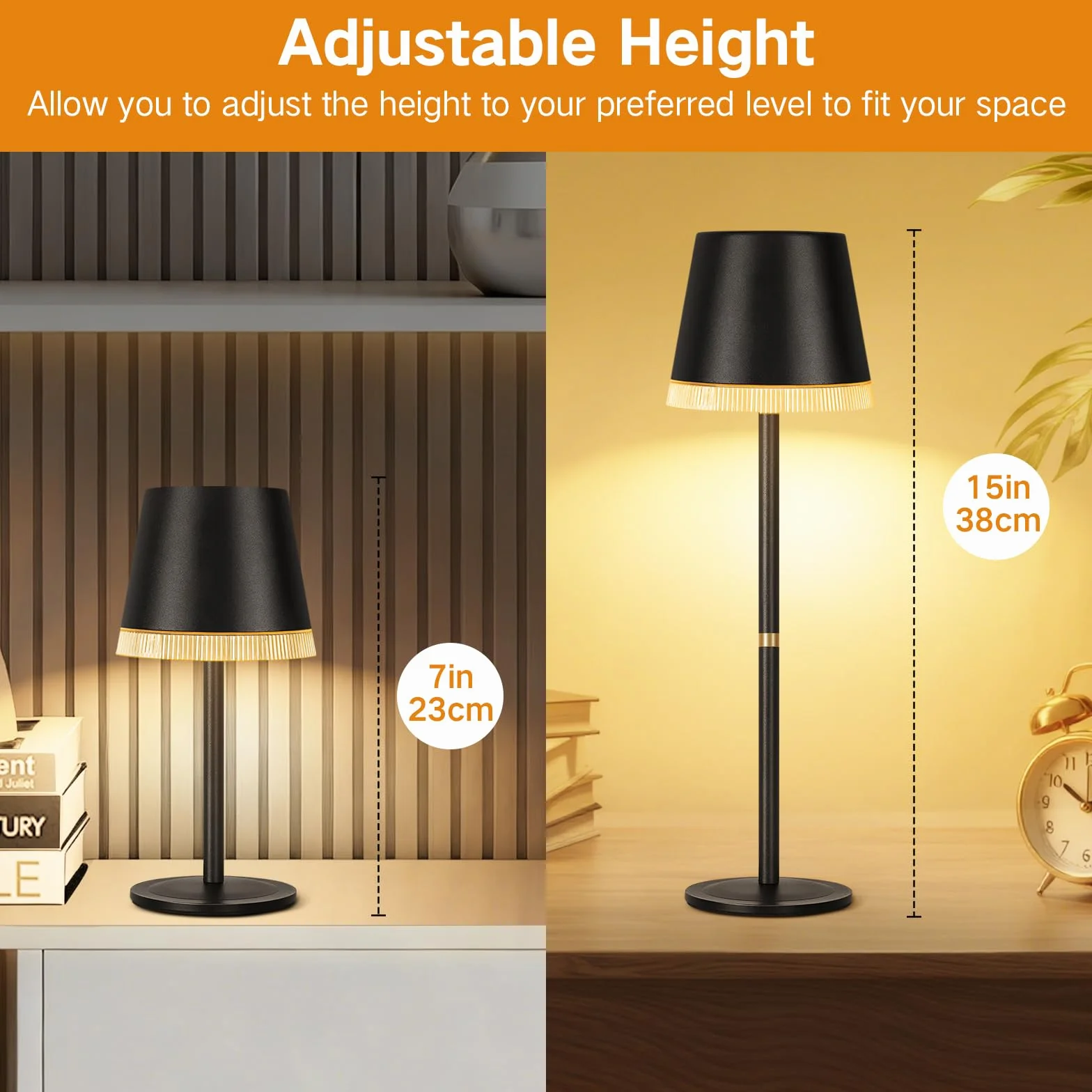 OUTON Lámpara de Mesa Inalámbrica con 3 Modos de Luz y RGB, LED Recargable con Control Táctil, Regulable y Memoria, Impermeable IP54 para Dormitorio, Bar y Café, Negro