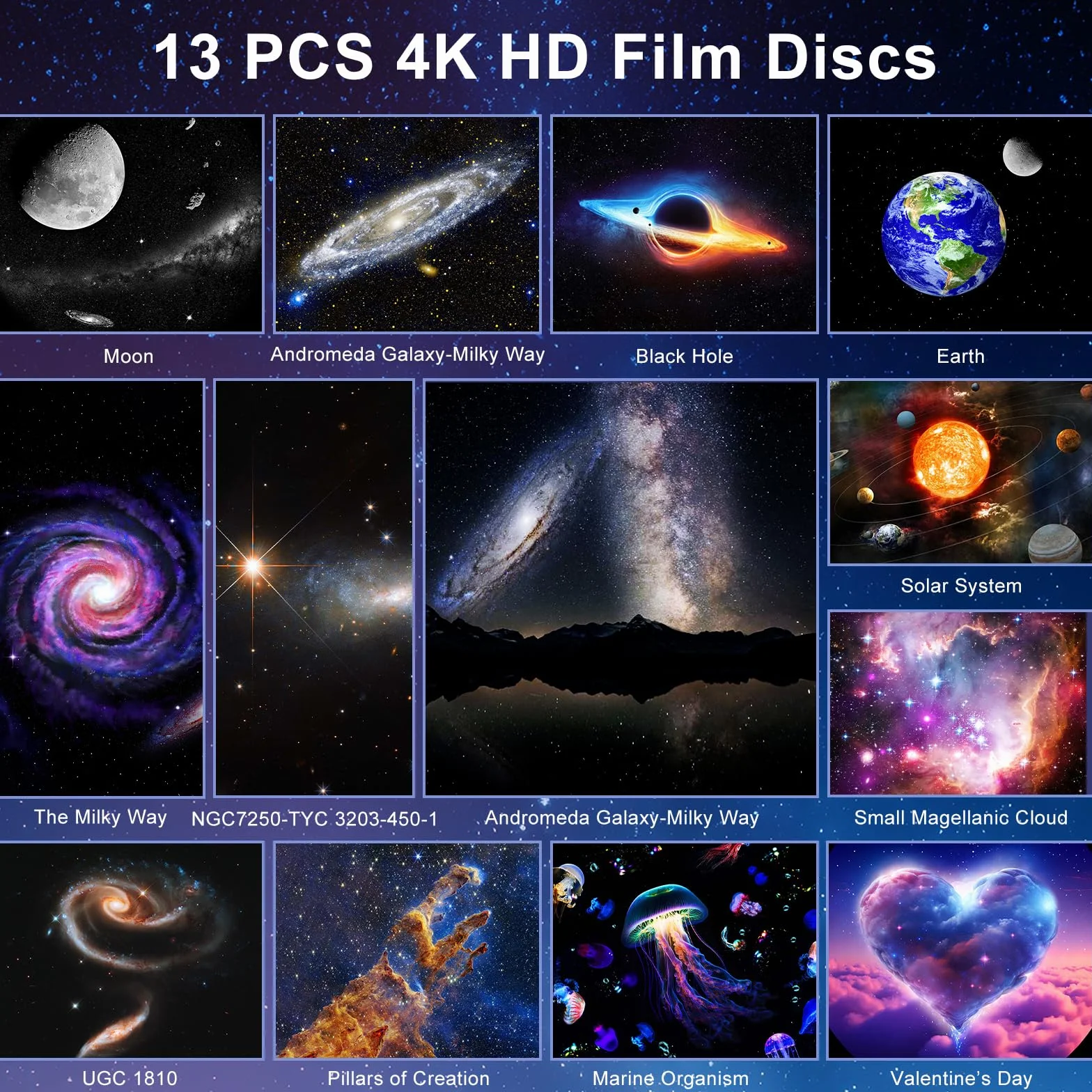 Proyector Estrellas 4K HD Planetario con 13 Discos Planetarios, Rotación 360°, Luz Nocturna con Temporizador y Meteorito Dinámico
