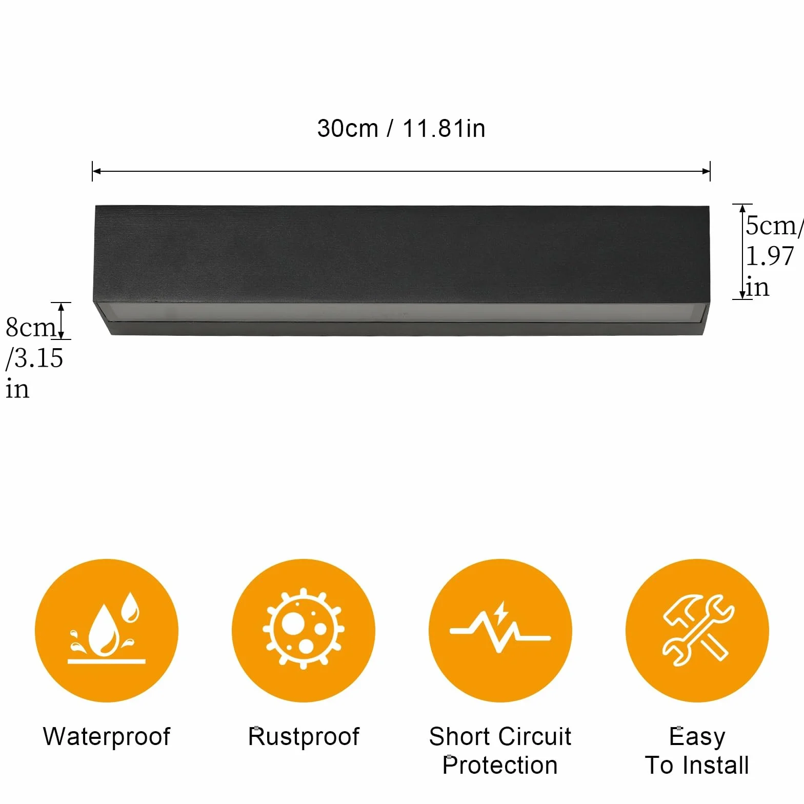 Riserva Apliques de Pared Exterior 16W, IP65 Impermeable Lámpara de Pared LED Moderna, 3000K Blanco cálido, Negro