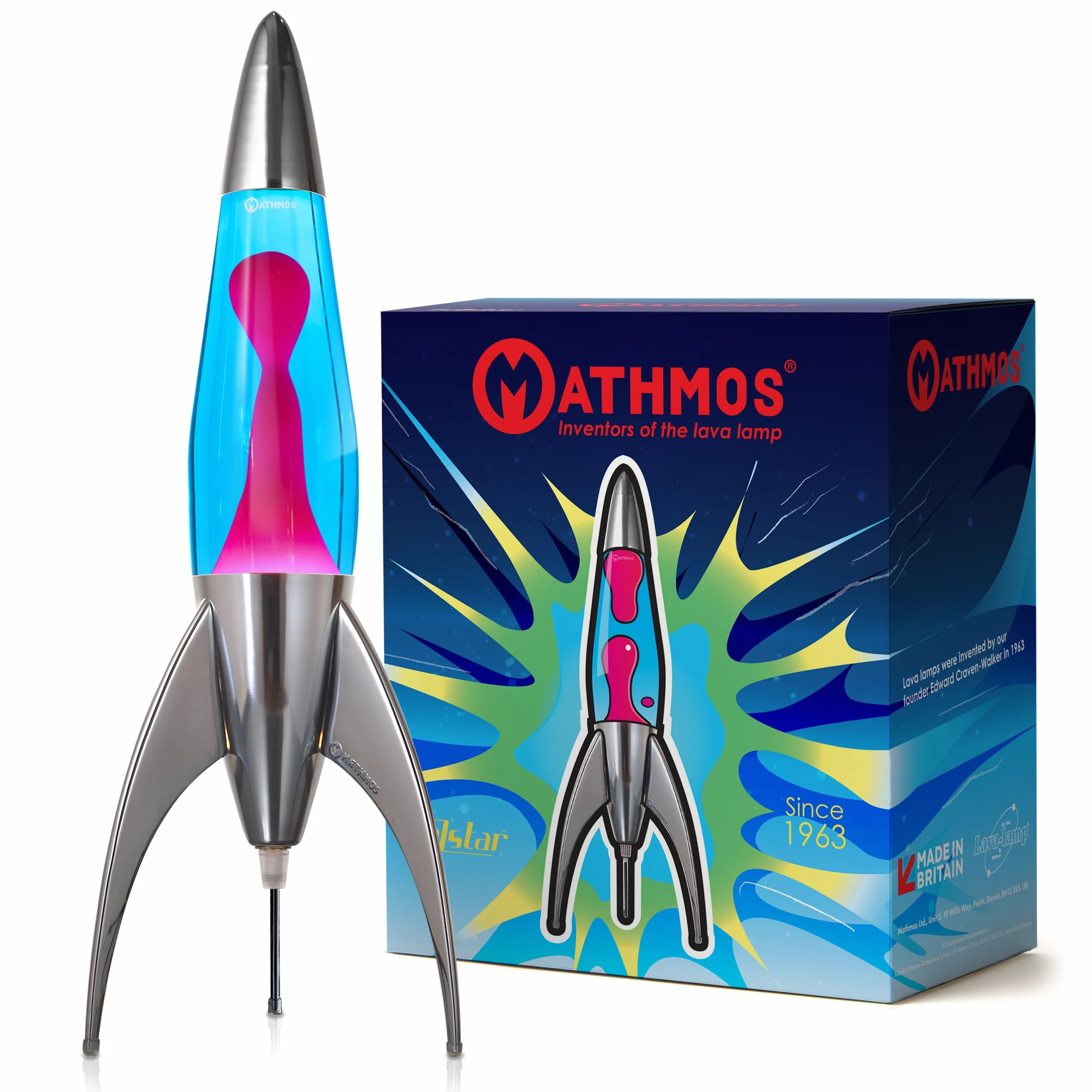 Mathmos Lámpara de Lava Telstar Rocket Azul Rosa