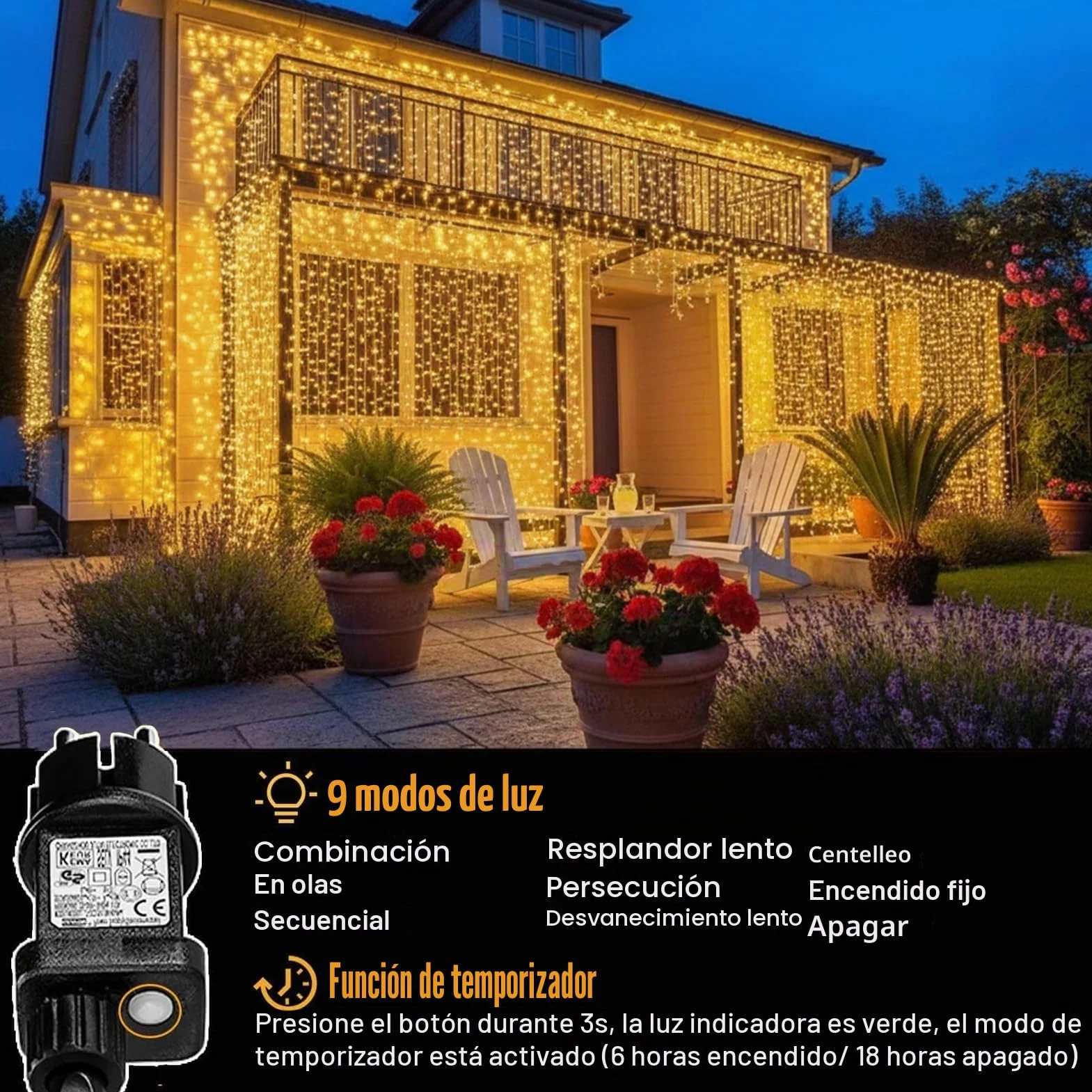 yowin Cortina de Luces 600 LED 6mx3m Luces Navidad Impermeable Cascada Blanco Cálido
