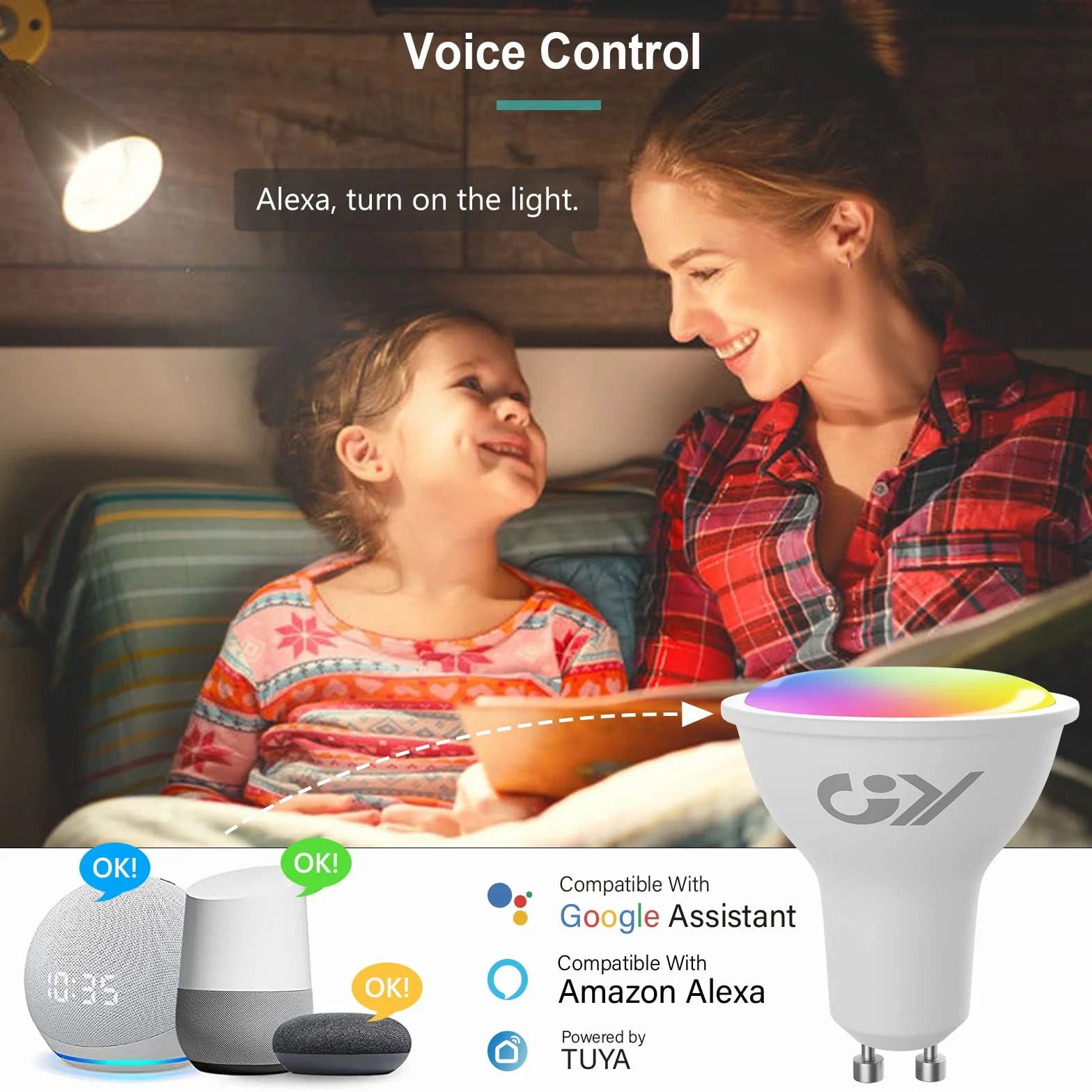 GY Bombilla LED Inteligente GU10 Compatible con Alexa/Google Home, 7W 500LM GU10, 2700K-6500K Luces Cálidas/Frías & RGB Regulable,Control de Voz, 6 Paquete