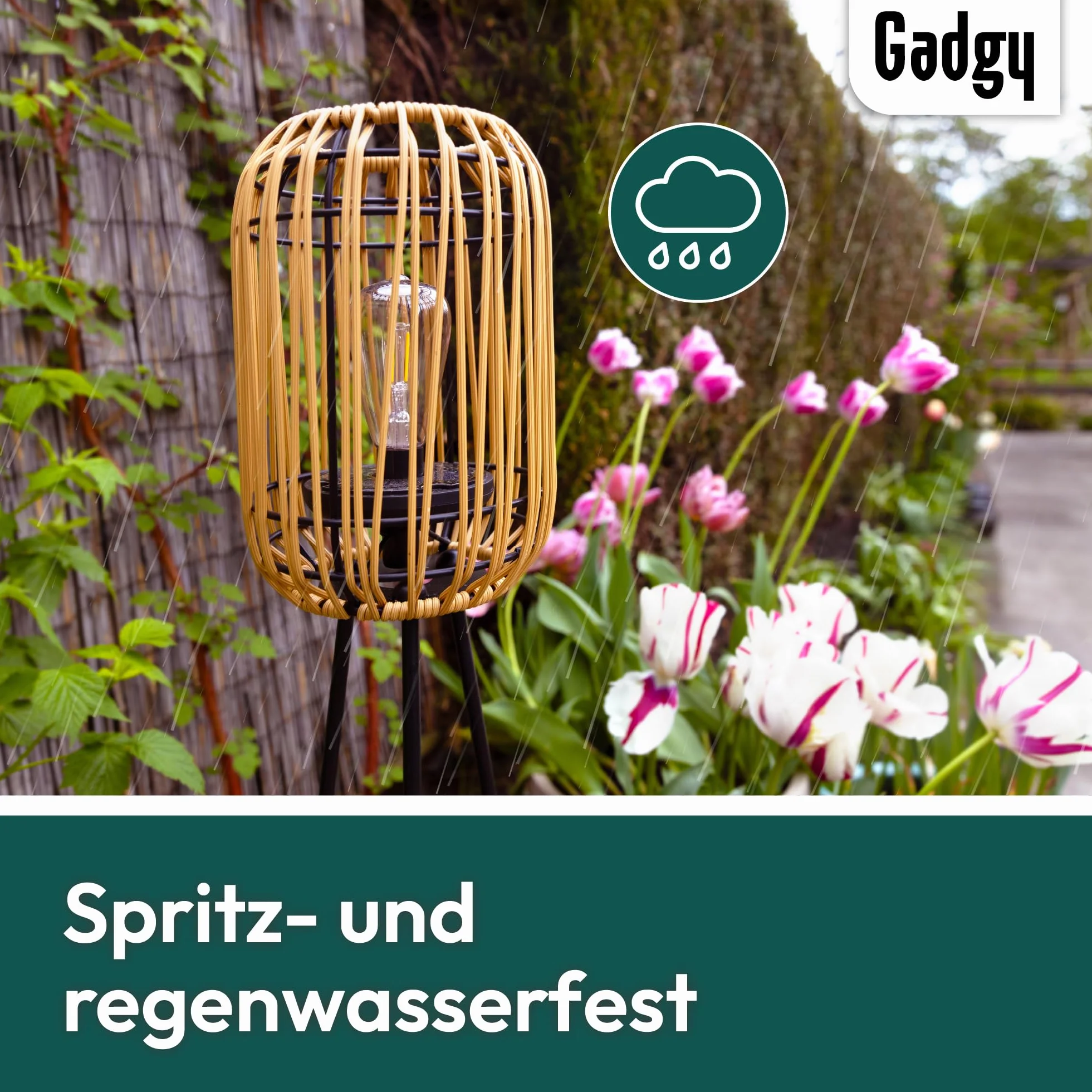 Gadgy Lámpara de pie solar LED para exteriores resistente al agua jardín rátan