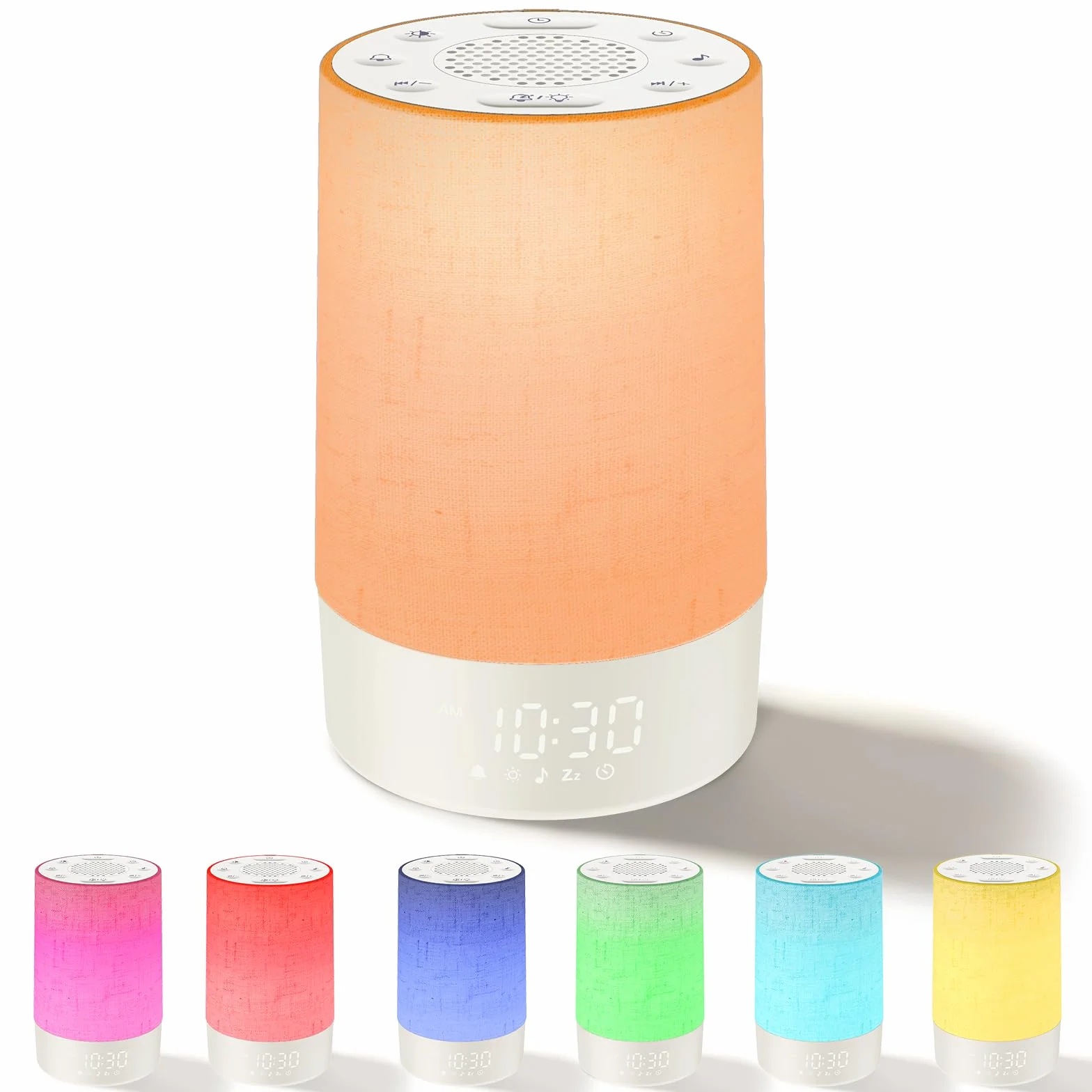 eSynic Despertador Simulación Amanecer Ruido Blanco 30 Sonidos Relajantes Luz Nocturna 10 Colores Ajustable Temporizador 30-180 min Memoria Snooze