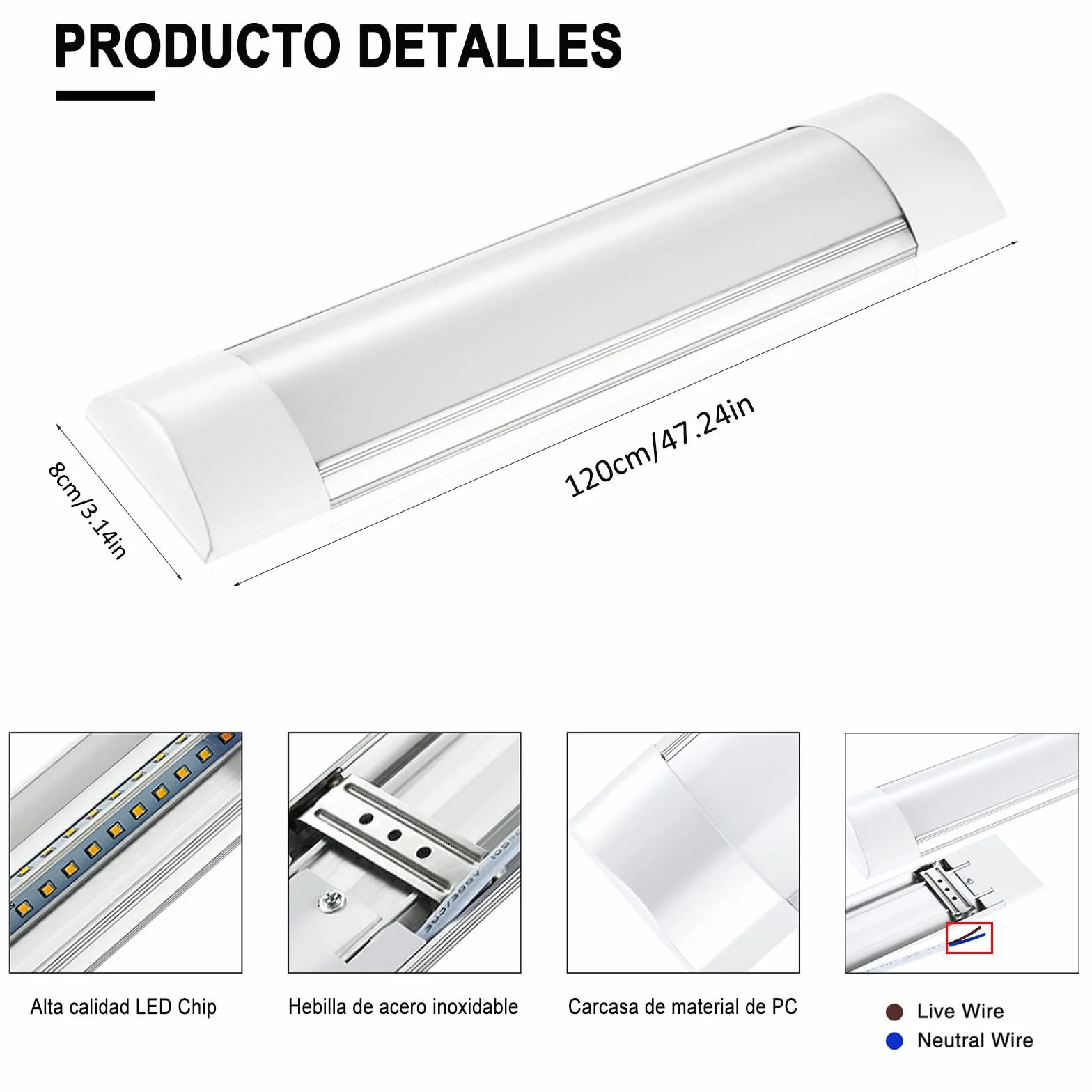 Sararoom Lampara LED de Techo 40W 4800LM 6000K Blanco Frio 115 cm Barra LED Regleta