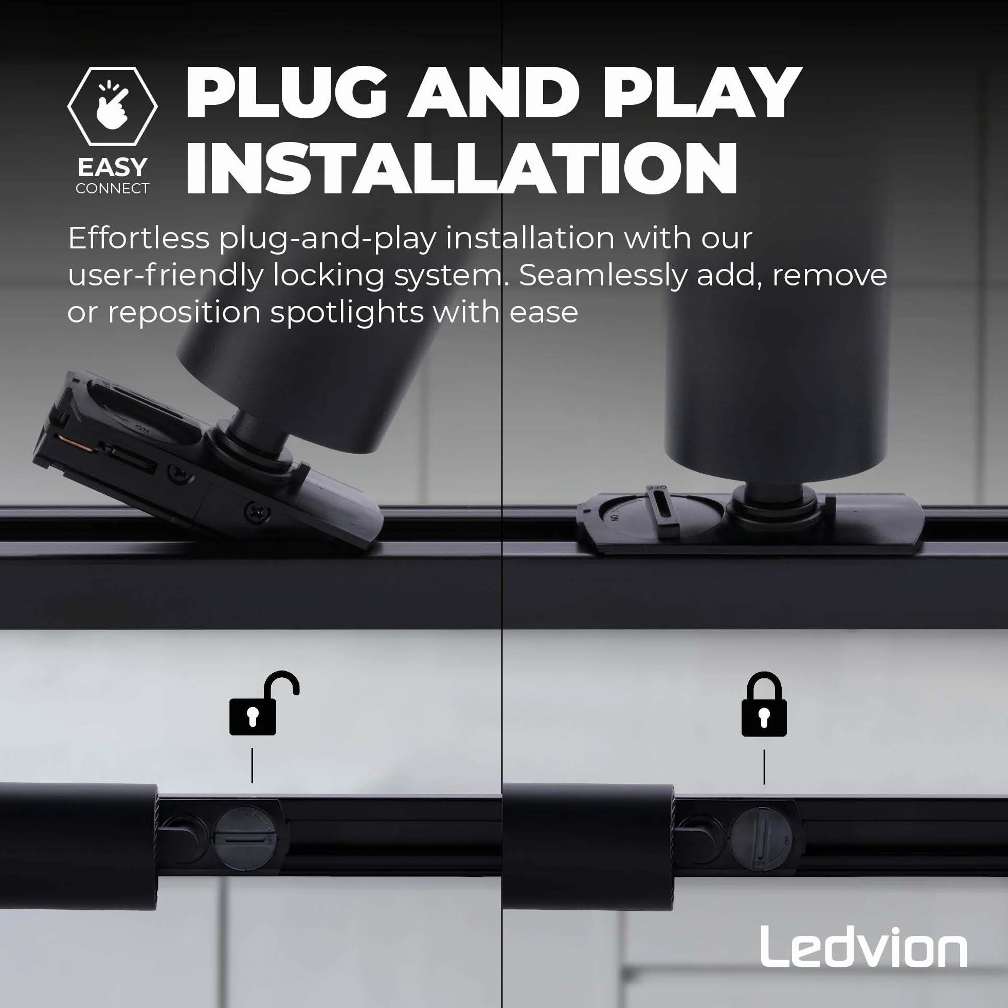 Ledvion Sistema de rieles iluminacion 1m Carril Monofasico 3W Negro 2700K 4x Foco de techo Orientable GU10