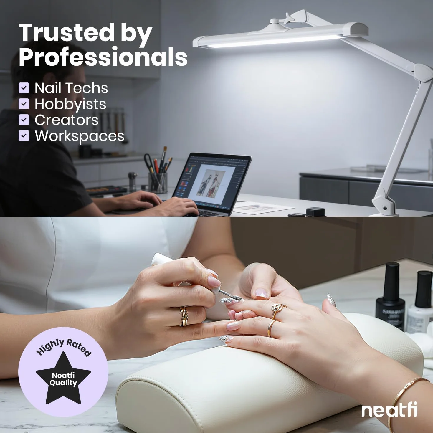 Neatfi Ultra LEDLámpara de Escritorio, regulable, 45W, lámpara de tarea que cuida los ojos para lectura, manualidades (Blanco)
