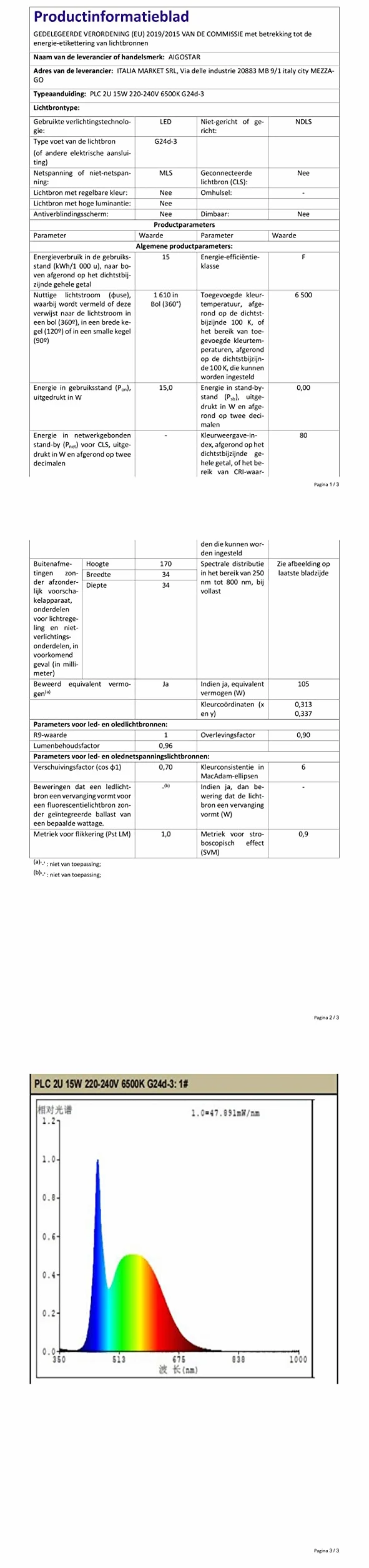 Aigostar Bombilla LED PLC 2U 15W G24d-3 6500K 1610Lm Pack 5