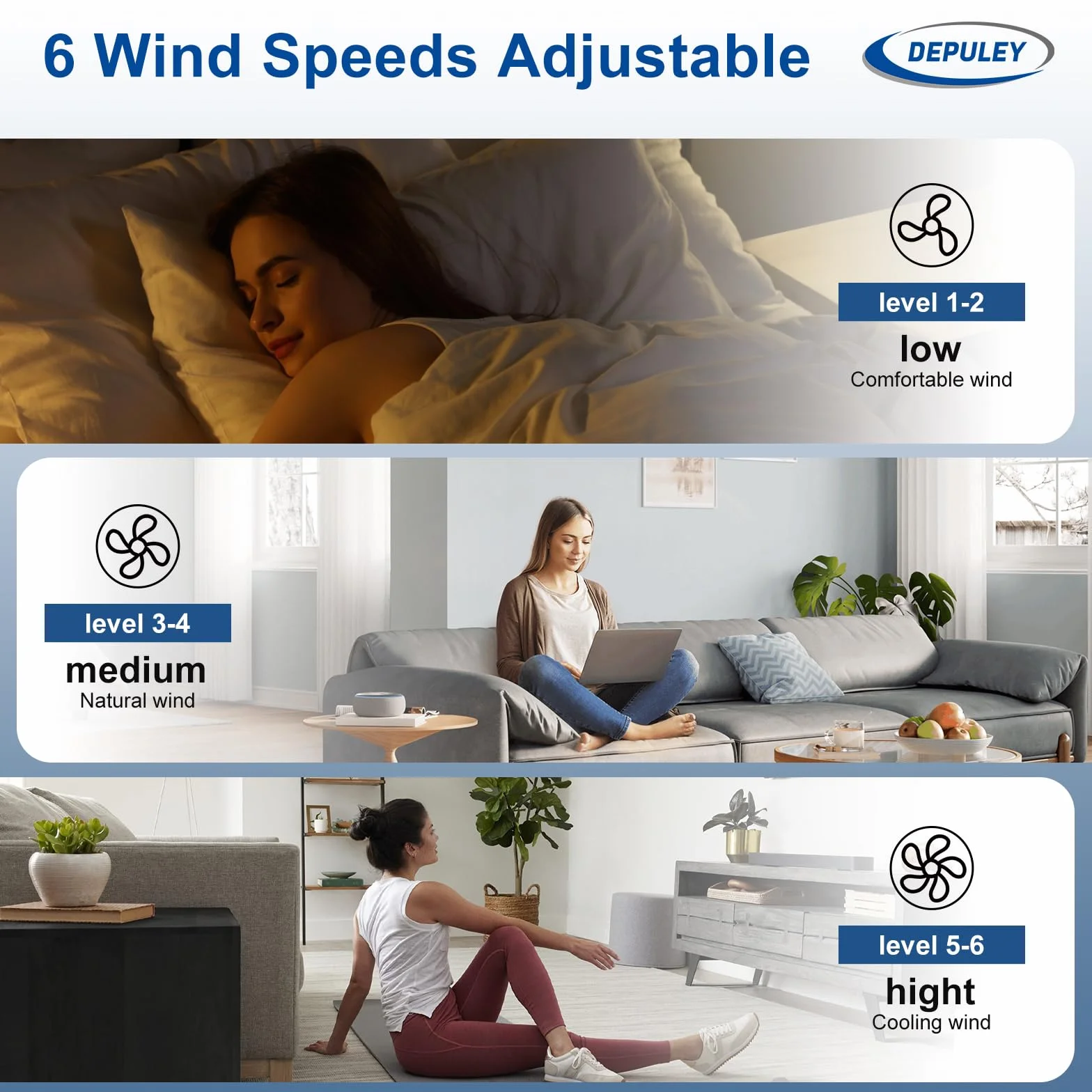 Depuley Ventilador de techo sin luz: Ventilador de exterior de 52 pulgadas con control remoto por aplicación para porches y terrazas - Ventilador de techo blanco sin luz, reversible, 6 velocidades