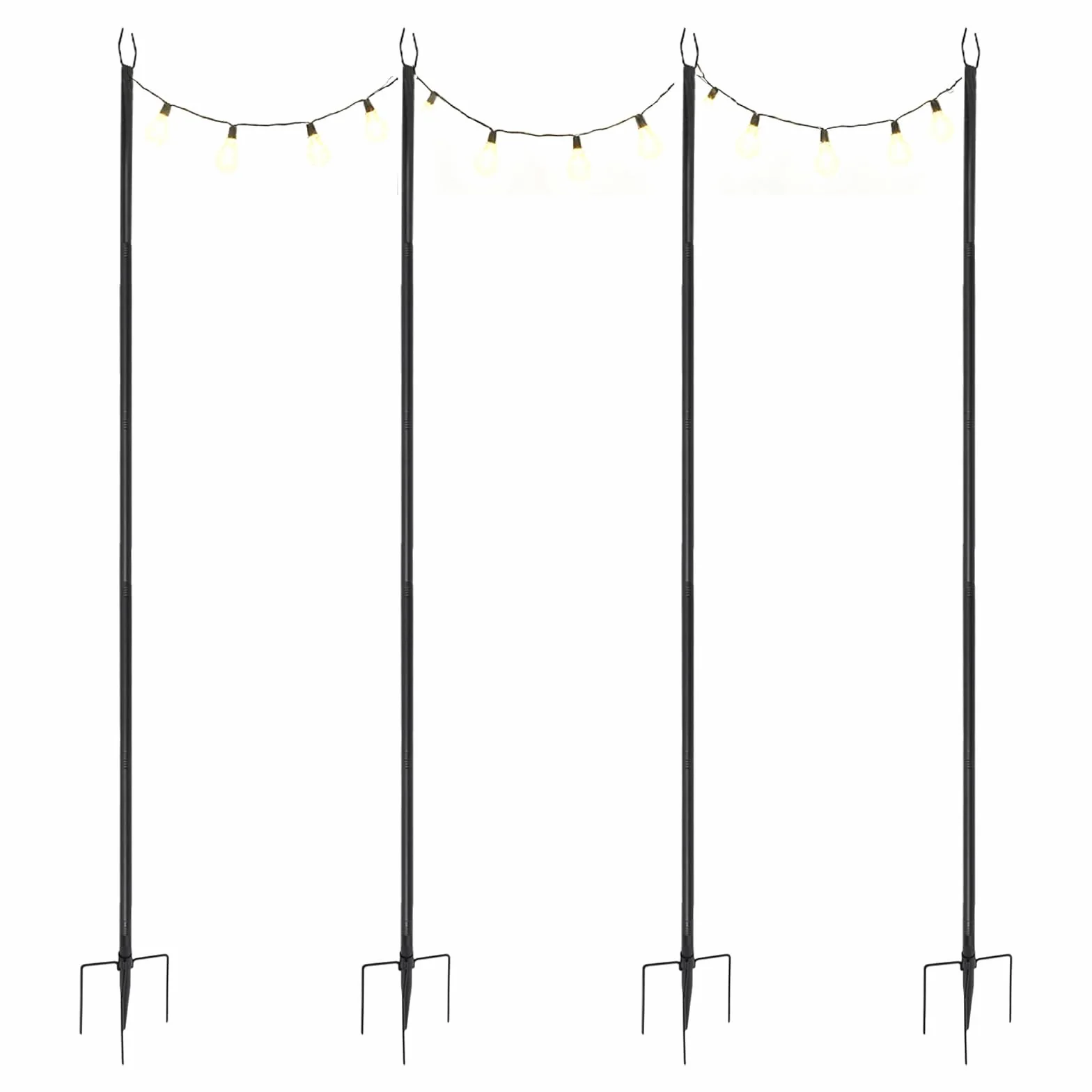 Gancho de Pastor, 4Pzs Postes de Luces de Cadena, Colgador de Pie con Base de 5 Puntas, Ajustable Estaca Jardín Resistente para Exteriores Patios Jardines Camping Iluminación Decoración