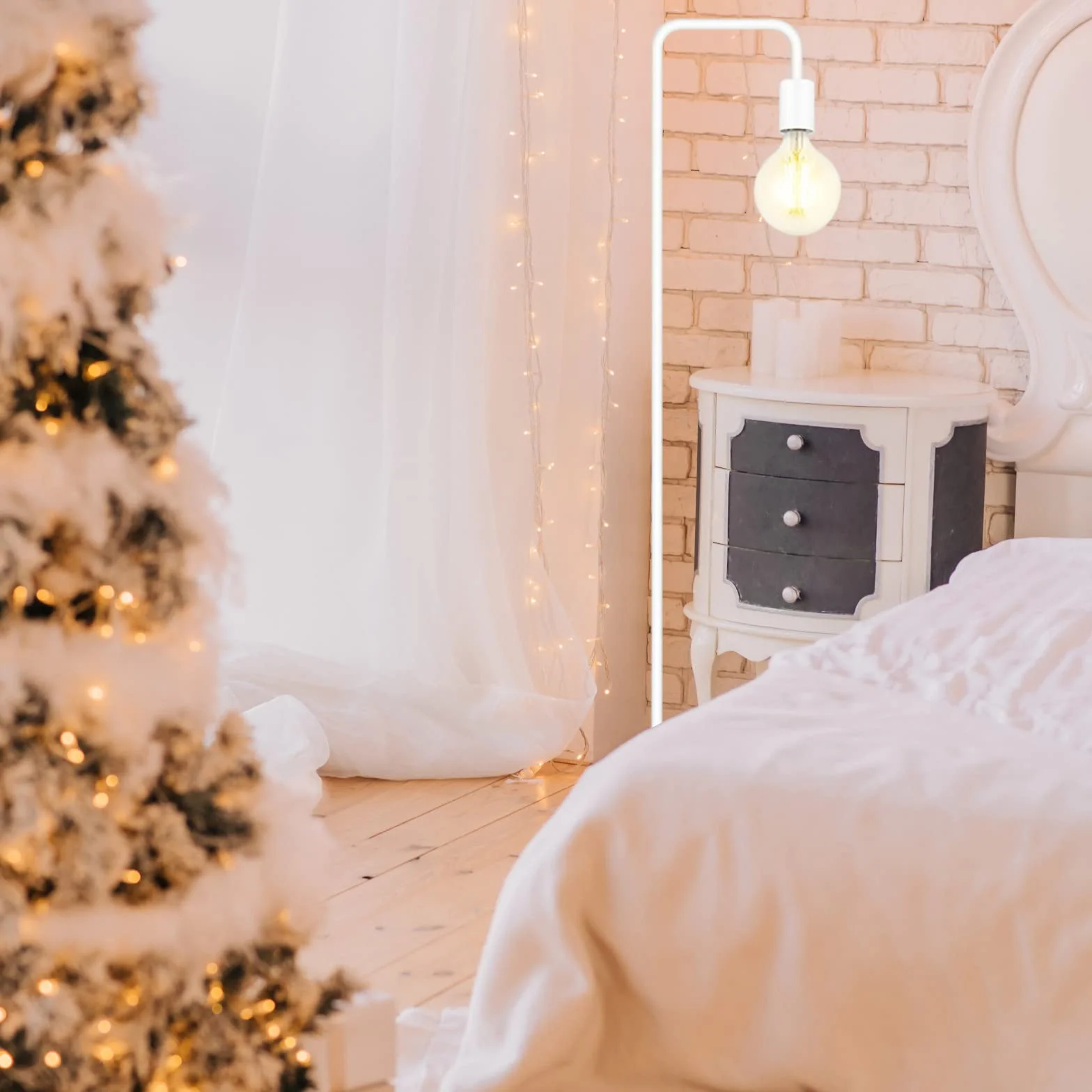 BBHome Lámpara de pie retro curvada minimalista de metal 165 cm E27 blanco