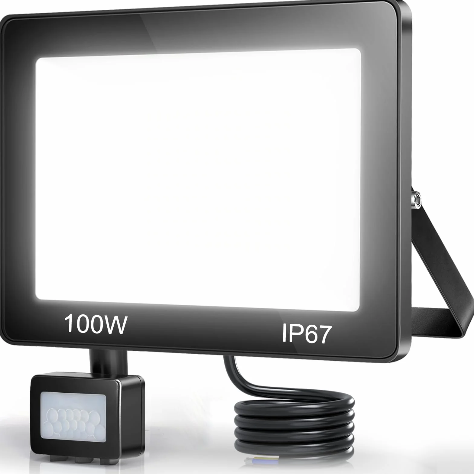 Foco LED con Sensor de Movimiento 100W, 10000LM 7000K Focos LED Exterior, IP67 Impermeable Luz LED con Sensor de Movimiento, 180 LEDs Luces Led Exterior para Jardin, Terraza, Garaje, Entrada