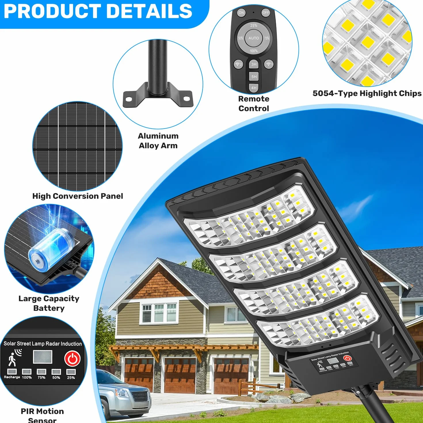 LEKIA Farolas Solar Exterior, 1000W Potente Focos LED Solares con Sensor de Movimiento y Mando a Distancia, 6500K Luz Solar IP66 Impermeable Luces Solares para Jardín Patio Aparcamiento, 2 Paquetes