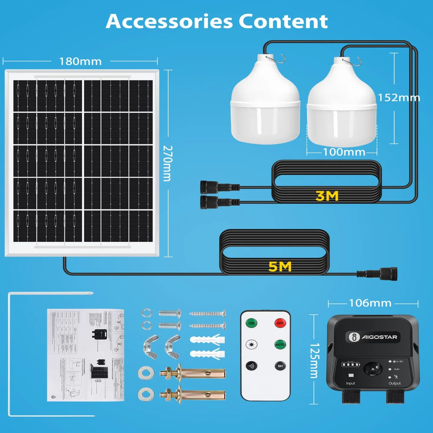 Aigostar- Luz Solar Exterior con Sensor 70W, Lámpara Solar Exterior con Mando a Distancia y Caja de Almacenamiento de Energía, Cable de 11M, IP65 Impermeable, para Interior, Jardín, Camping, Pesca