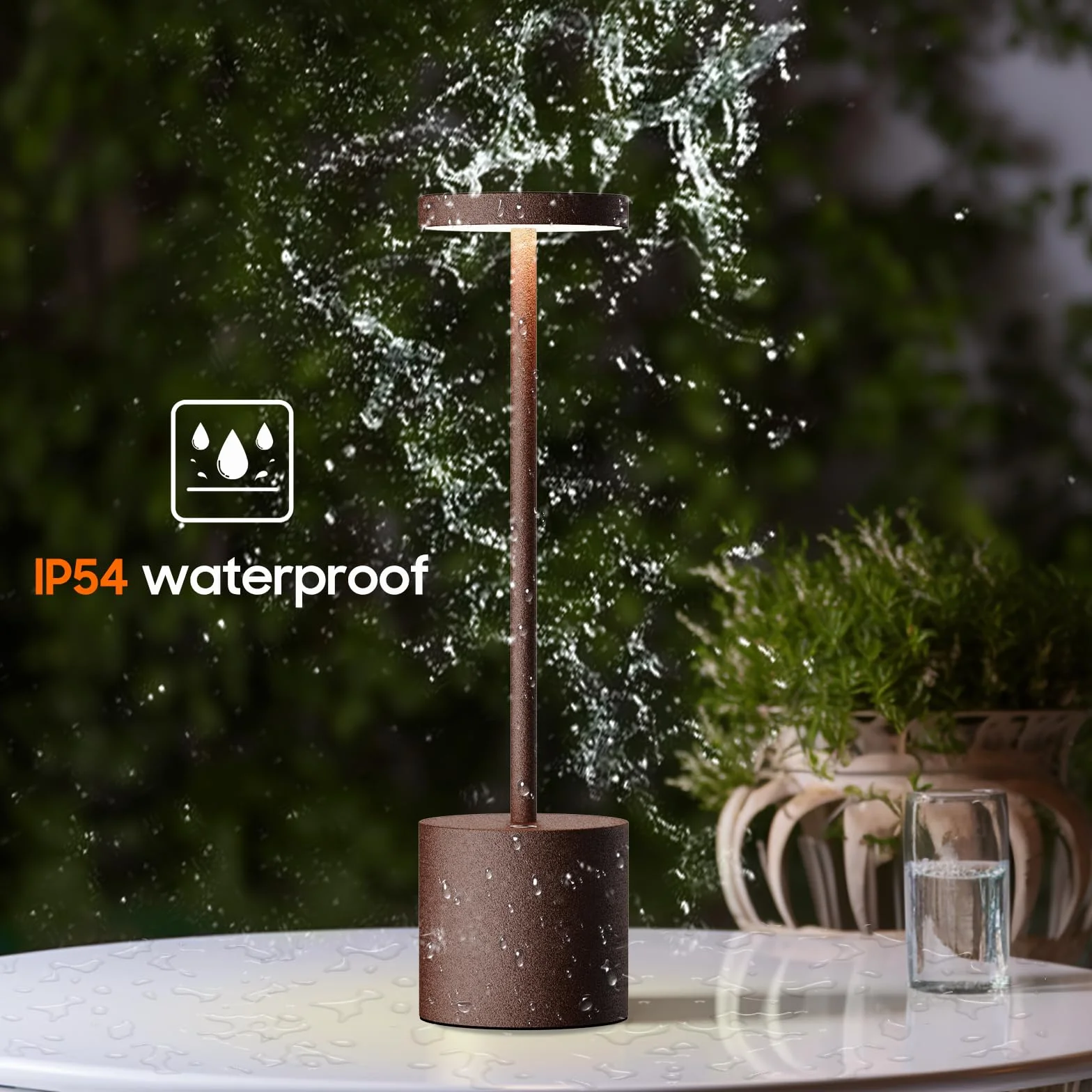 2 Piezas Lámpara de Mesa Inalámbrica, Lámpara de Mesa LED Recargable de 5000mAh, Regulable, Lámpara de Metal, Para el Comedor, el dormitorio, el exterior (Corten)