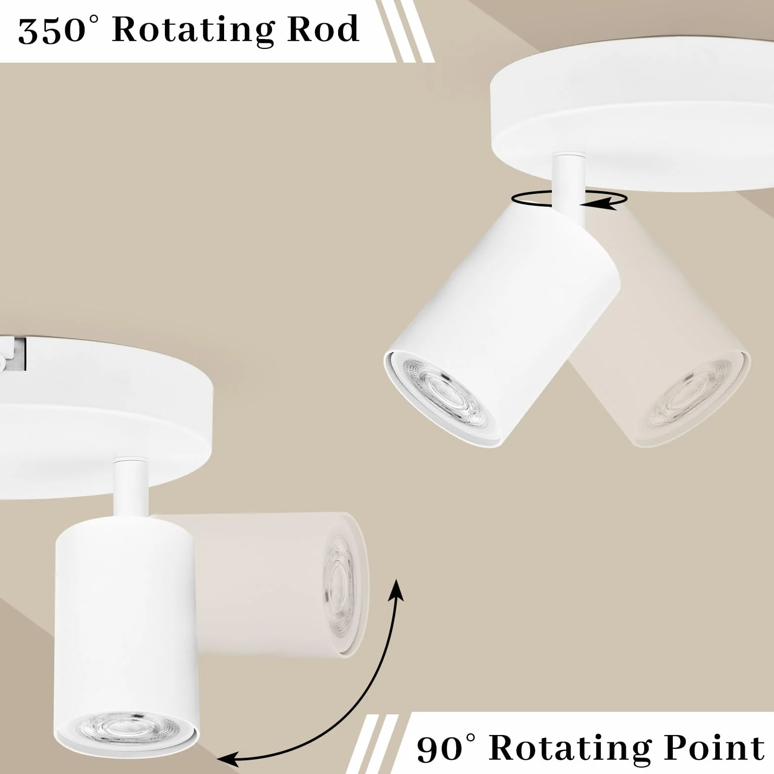 GeyouLux Lámpara de Techo Blanco 3 Focos LED Ajustables Giratorios GU10 Plafón Redondo para Salón Dormitorio