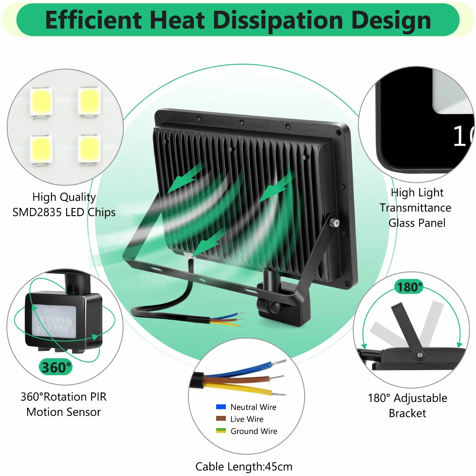 Foco LED con Sensor de Movimiento 100W, 10000LM 7000K Focos LED Exterior, IP67 Impermeable Luz LED con Sensor de Movimiento, 180 LEDs Luces Led Exterior para Jardin, Terraza, Garaje, Entrada