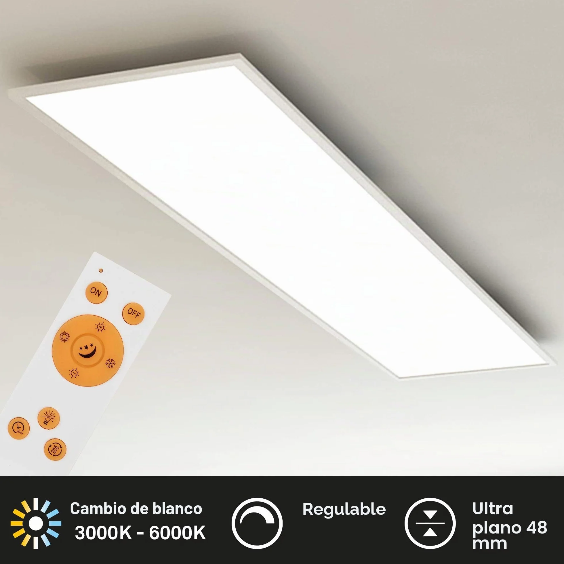 Briloner - Panel de Techo LED, Panel LED Techo Regulable, Control de Temperatura de Color, Control Remoto, 18 W, 1800 Lúm, 120x30 cm, Plafon LED Techo, Lampara Cocina Techo, Paneles LED, Blanco
