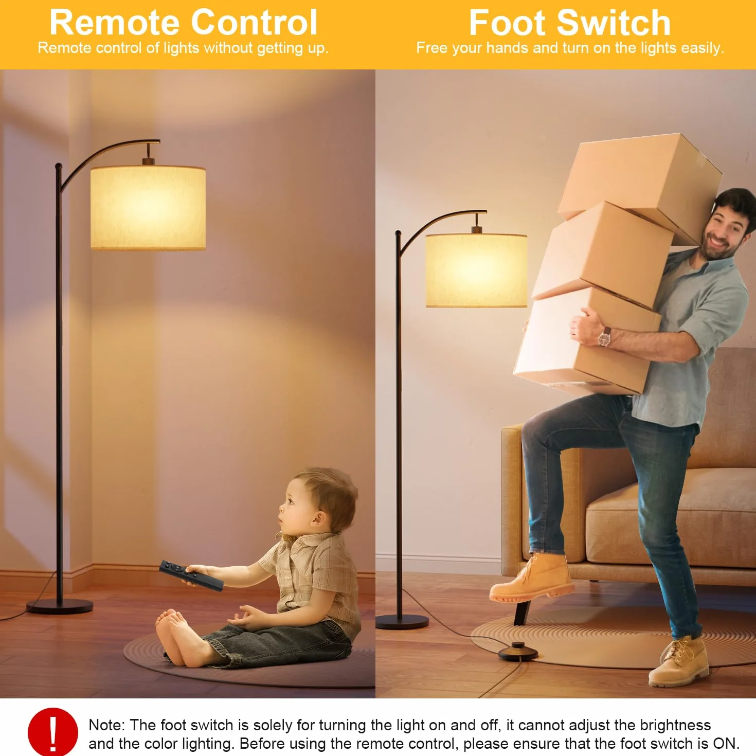 GLUROO Lámpara de Pie con Control Remoto, Moderna, 3 Colores, Brillo Regulable