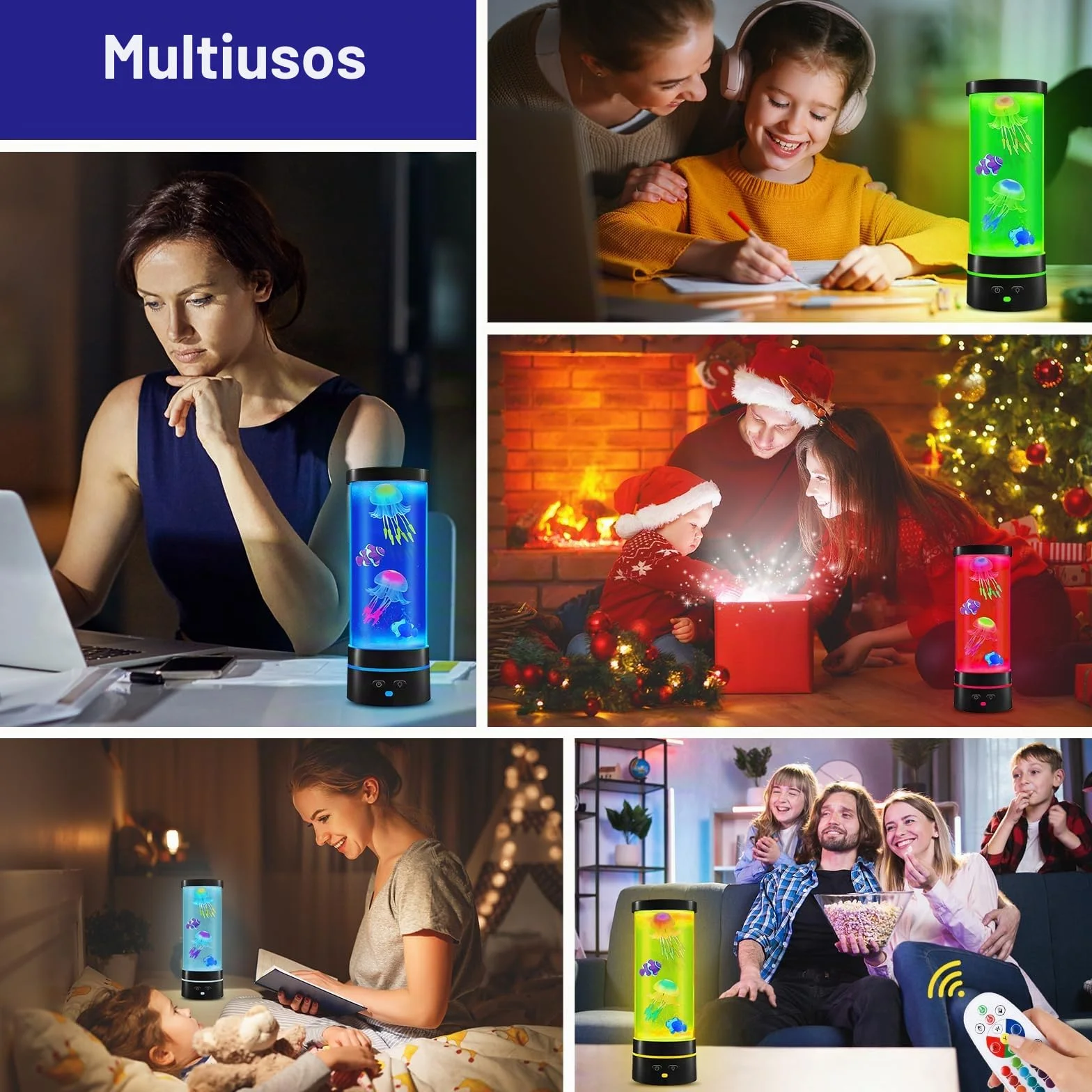 Ambesty Lámpara de Lava Medusas LED 17 Colores con Mando a Distancia
