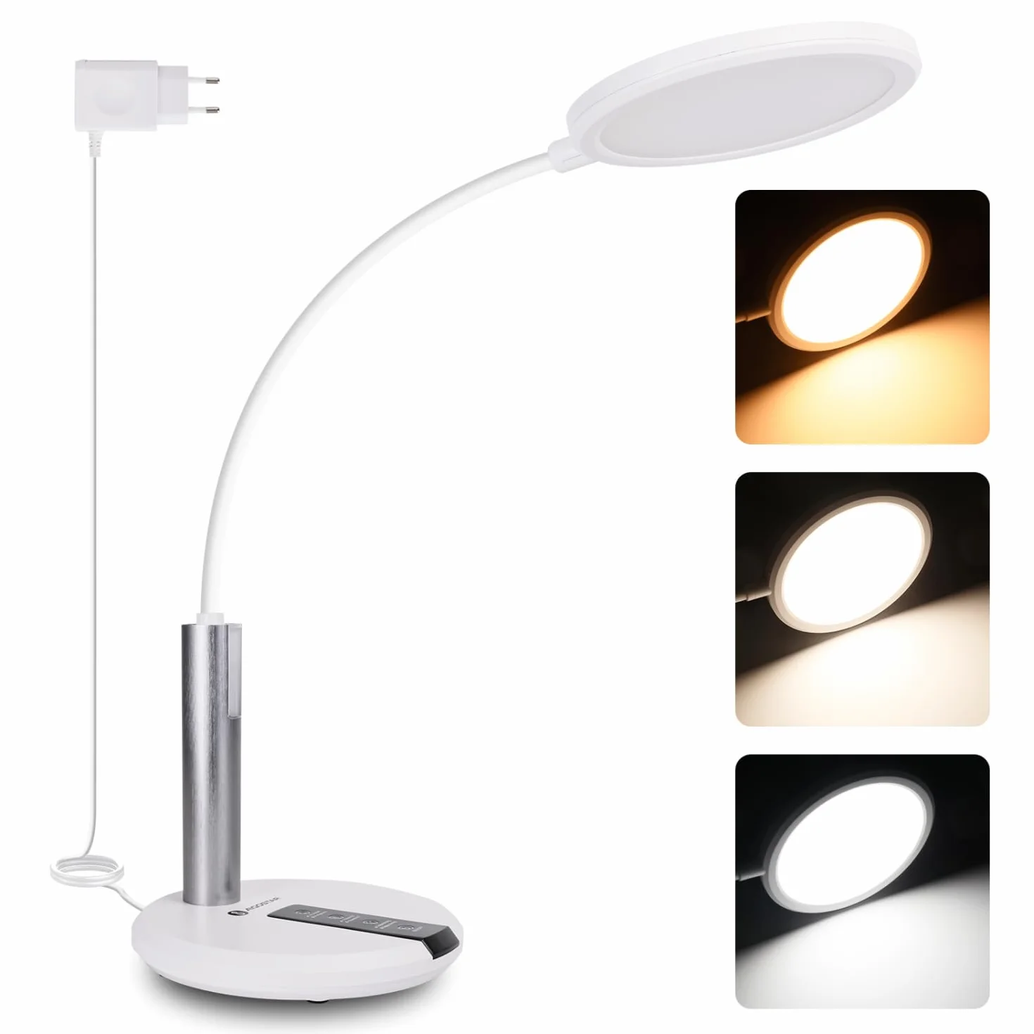 Aigostar Flexo Lampara Escritorio LED Ajuste Flexible 360° 3 Brillo Temperatura Color Memoria Blanco