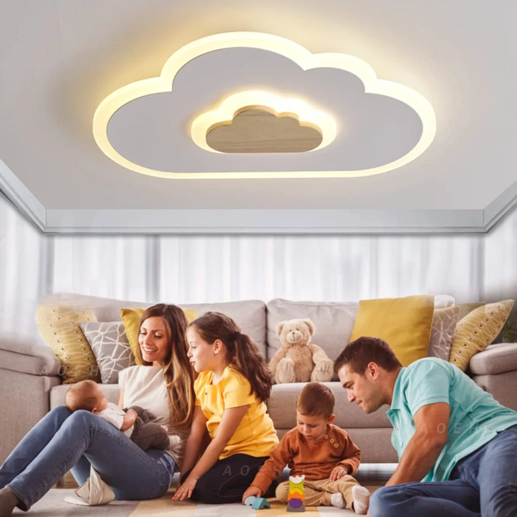 Lámpara de techo LED moderna con luz nocturna nubes madera para niños habitación salón dormitorio