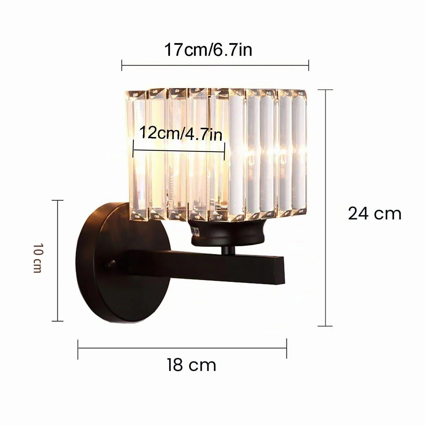 Lámpara de pared retro de cristal negro E27 para interior, salón, dormitorio