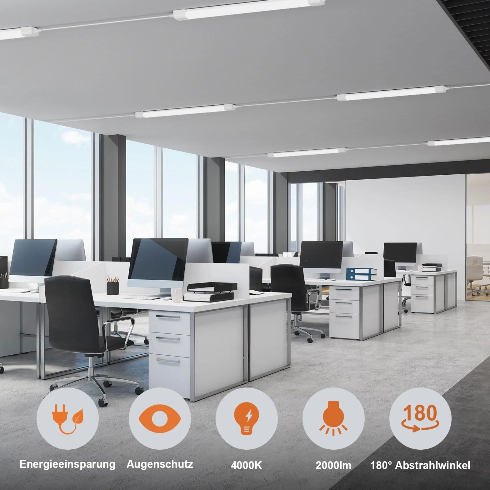 18W Fluorescente LED 60cm, 2000lm Tubo LED de Neón Acoplable, Blanco Natural (4000K) IP65 Impermeable LED Luz de Techo, para Garaje Oficina Sótano Cocina Supermercado