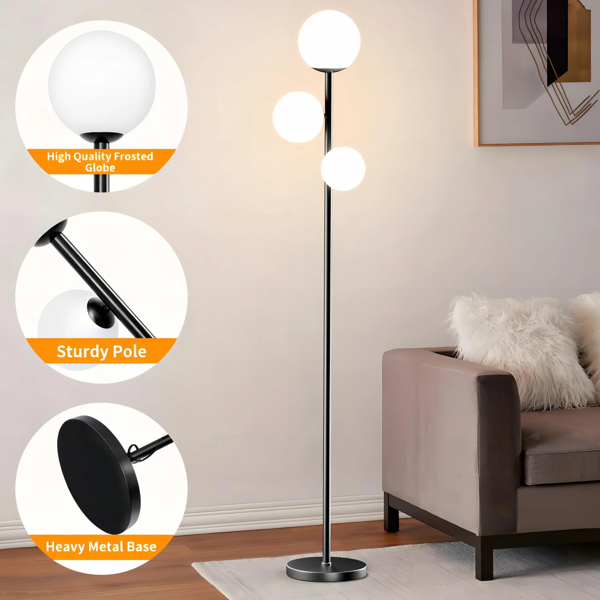 Lámpara de Pie 18W Moderna 3 Temperaturas de Color 3 Bombillas G9 3 Pantallas Alta con Interruptor