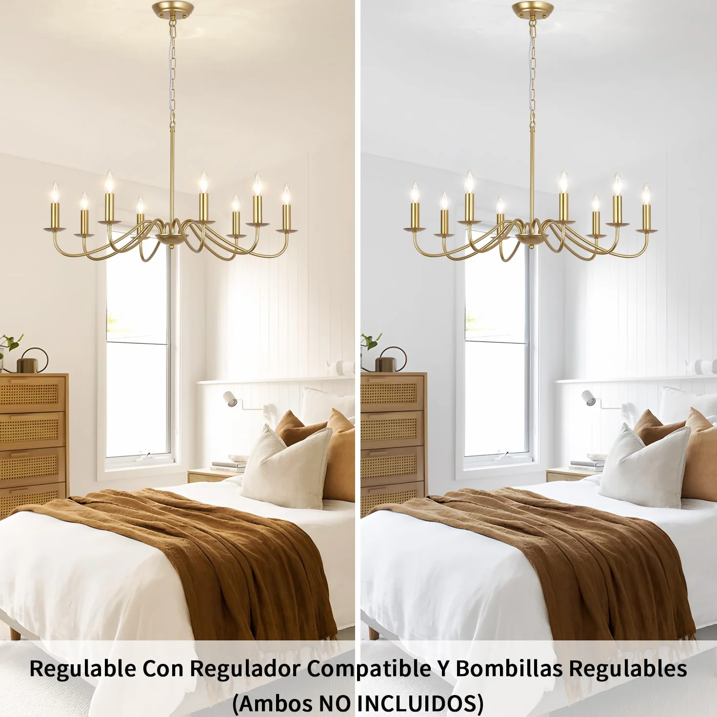Lámpara Colgante Industrial Dorada 8 Luces E14 Vintage para Salón