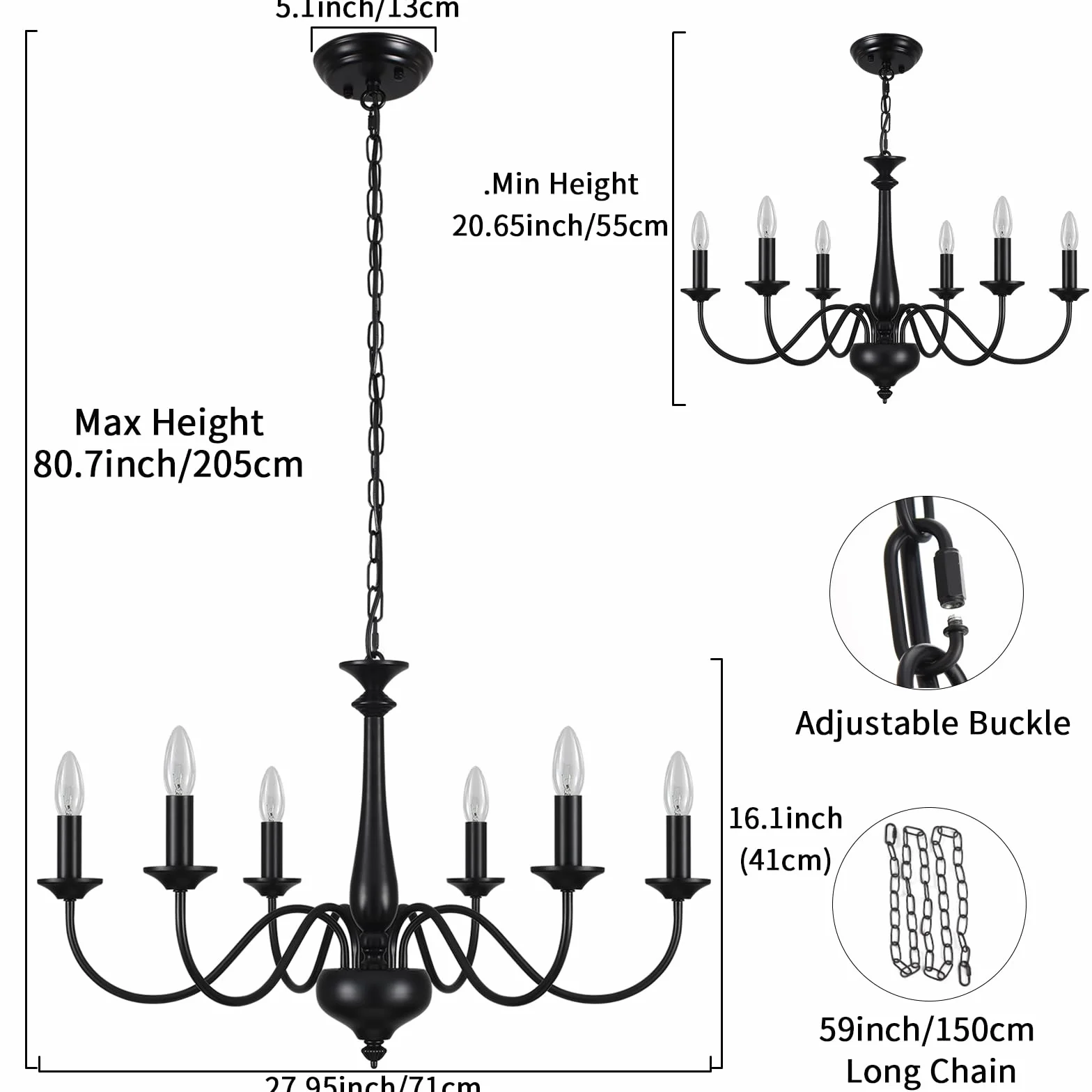Lámpara Araña Techo 6 Luces Colgante Vintage Negro E14 para Salón Comedor