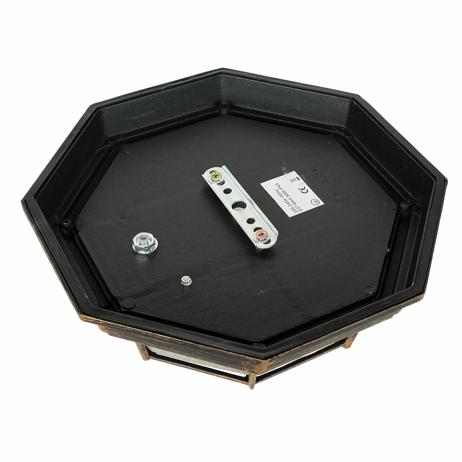 Easylight Lámpara de techo estilo rústico MILANO de aluminio cristal cobre antiguo forma angular A:35,5 cm E27 IP44 Plafón de exterior para terraza jardín