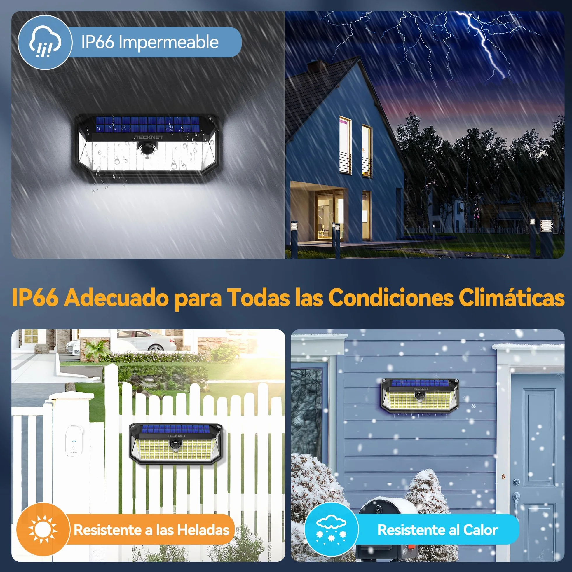 TECKNET Focos Led Exterior Solares, 4200lm 416 LED, 300° Movimiento, 3 Modos, IP66, 2 Paquete