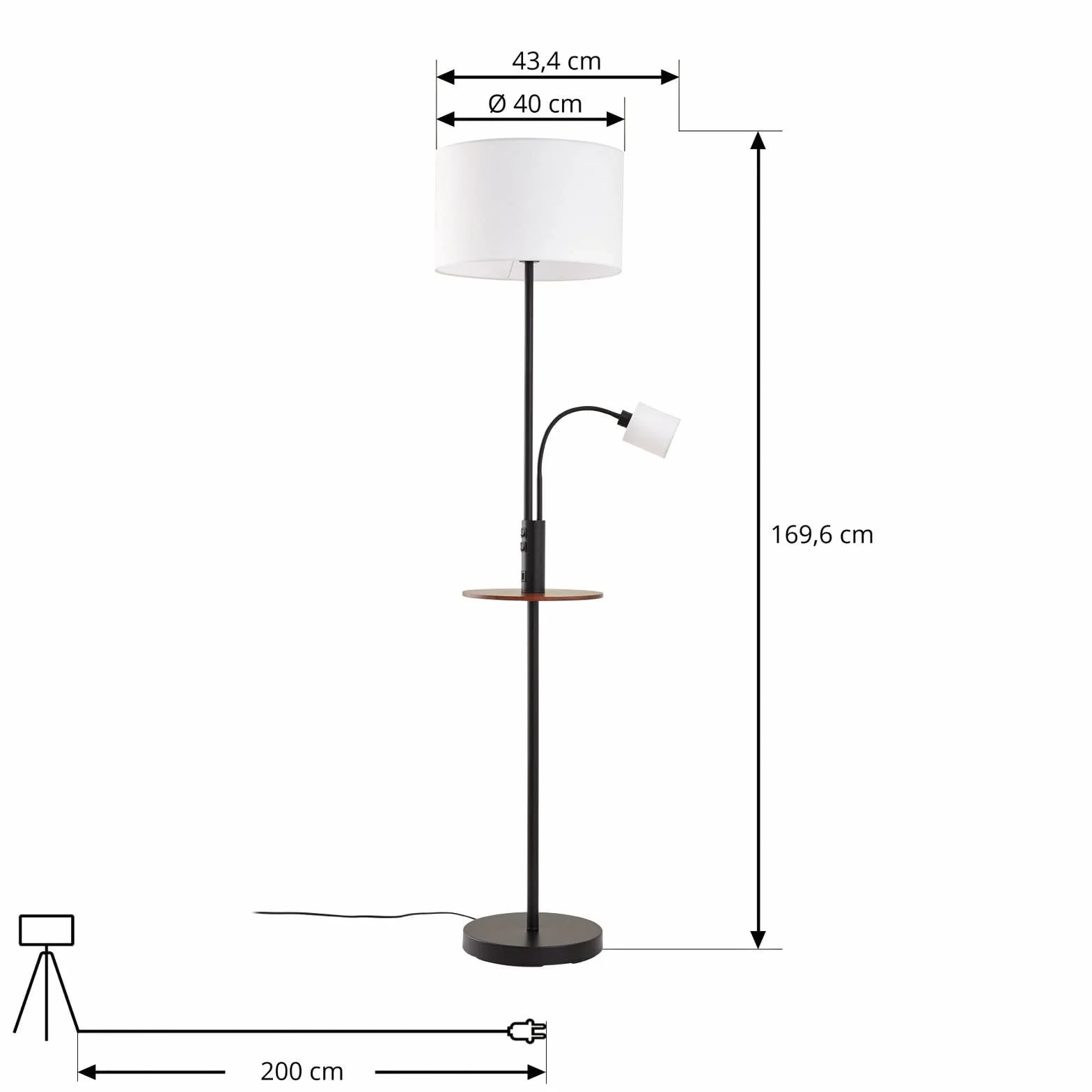 Lindby Lámpara de pie Aovan con estación carga USB Negro Metal Salón Comedor 1 llama E27