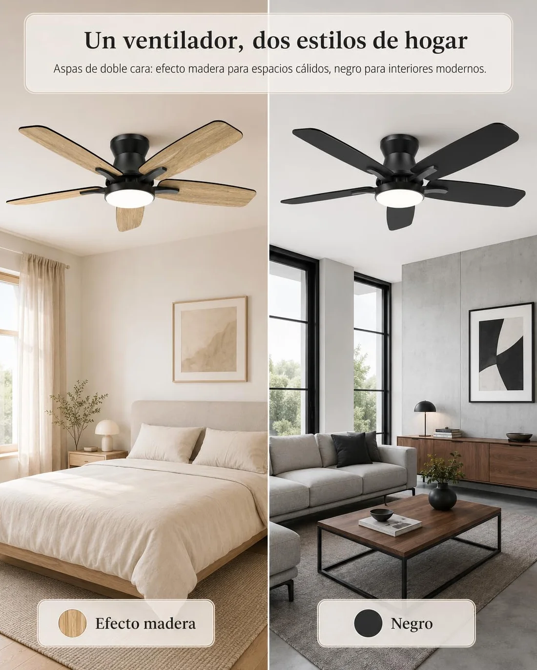 Airwit Ventilador de Techo con Luz Silencioso 106 cm, Mando a Distancia, Motor DC, 6 Velocidades, Aspas Doble Cara