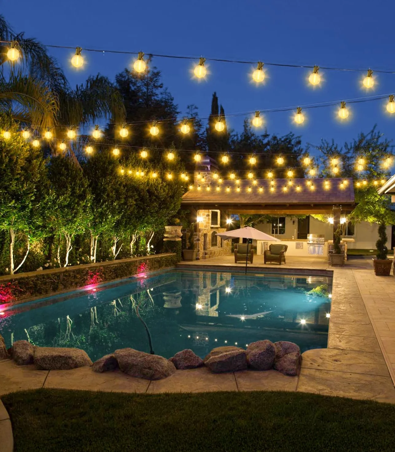 LED Guirnalda Exterior 30M G40 100ft Bombillas Impermeable para Jardin Terraza Decoracion