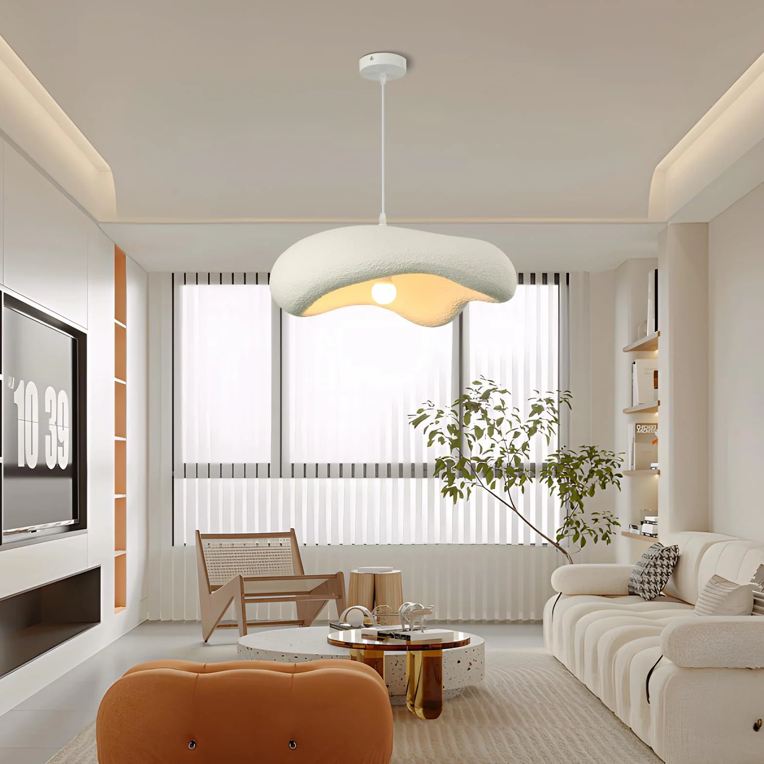 Wabi-Sabi Estilo Lámpara Techo Colgante Japonés Comedor Forma Irregular Nube Blanca Lámpara Araña Ajustable E27 50cm