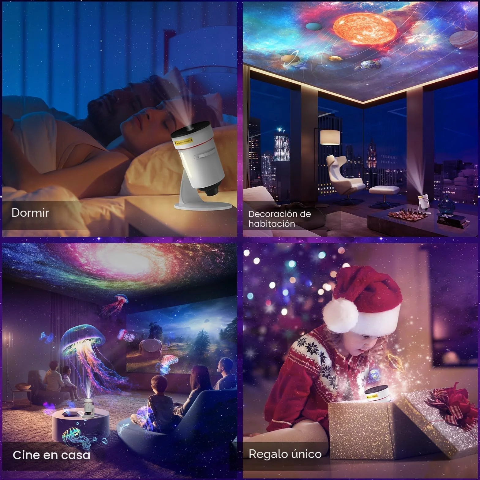 Proyector de Galaxias y Estrellas Real, 4K HD Proyector Planetario con 10 Discos de Película,Rotación de 360 ° Skylight Luz Nocturna con Minutero para Decoracion