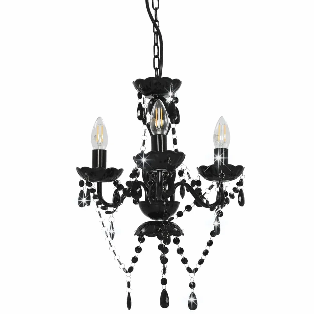 vidaXL Lámpara de Araña con Cuentas Iluminación Interiores Diseño Extravagante Atrevido Moderno Óptima Iluminación Negras Redonda 3 Bombillas E14