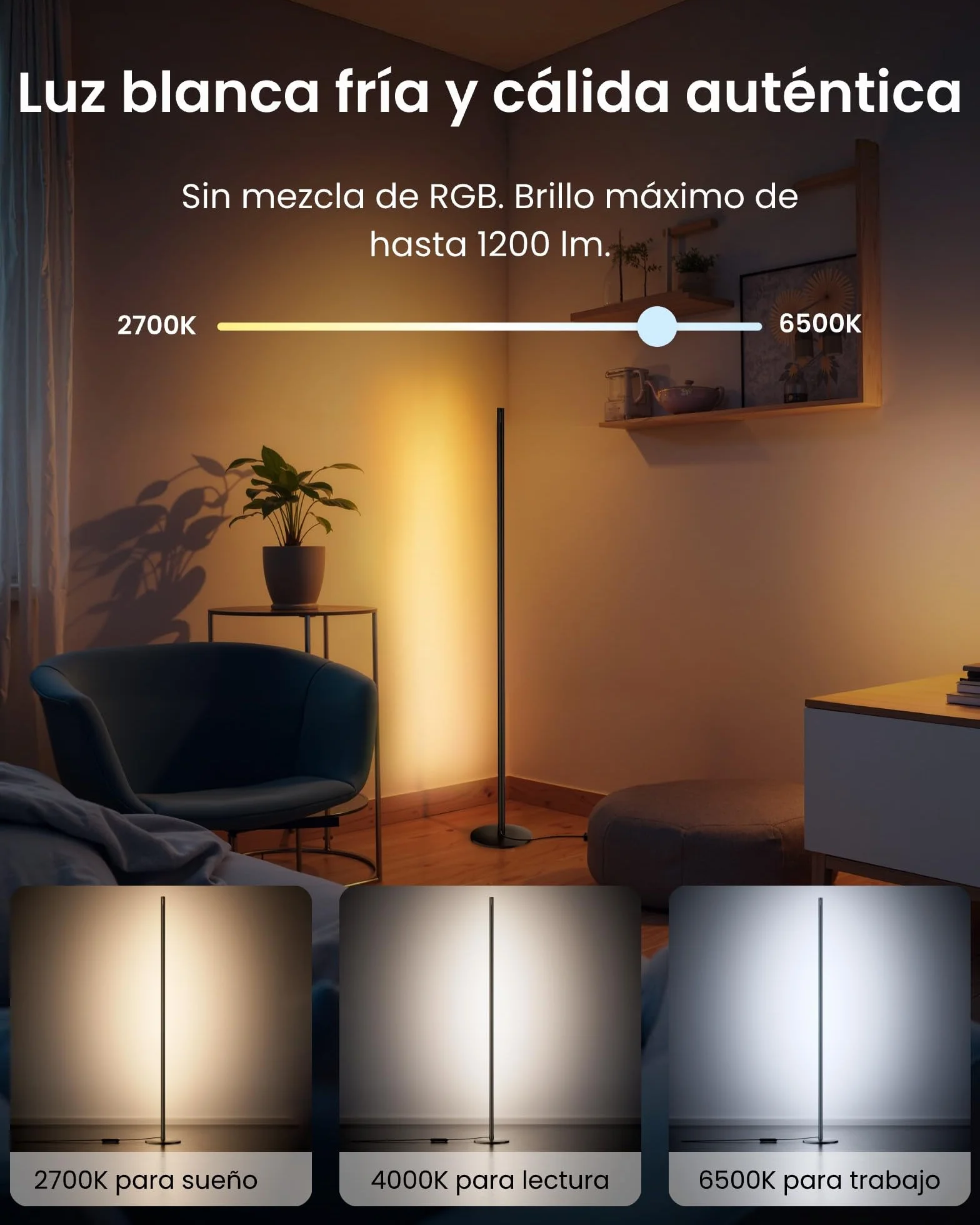 SwitchBot Matter RGBICWW Lámpara de Pie LED, Blanco Cálido y Frío, 16 Millones Colores, 1200lm, Compatible con Apple Home, Alexa, Google Home